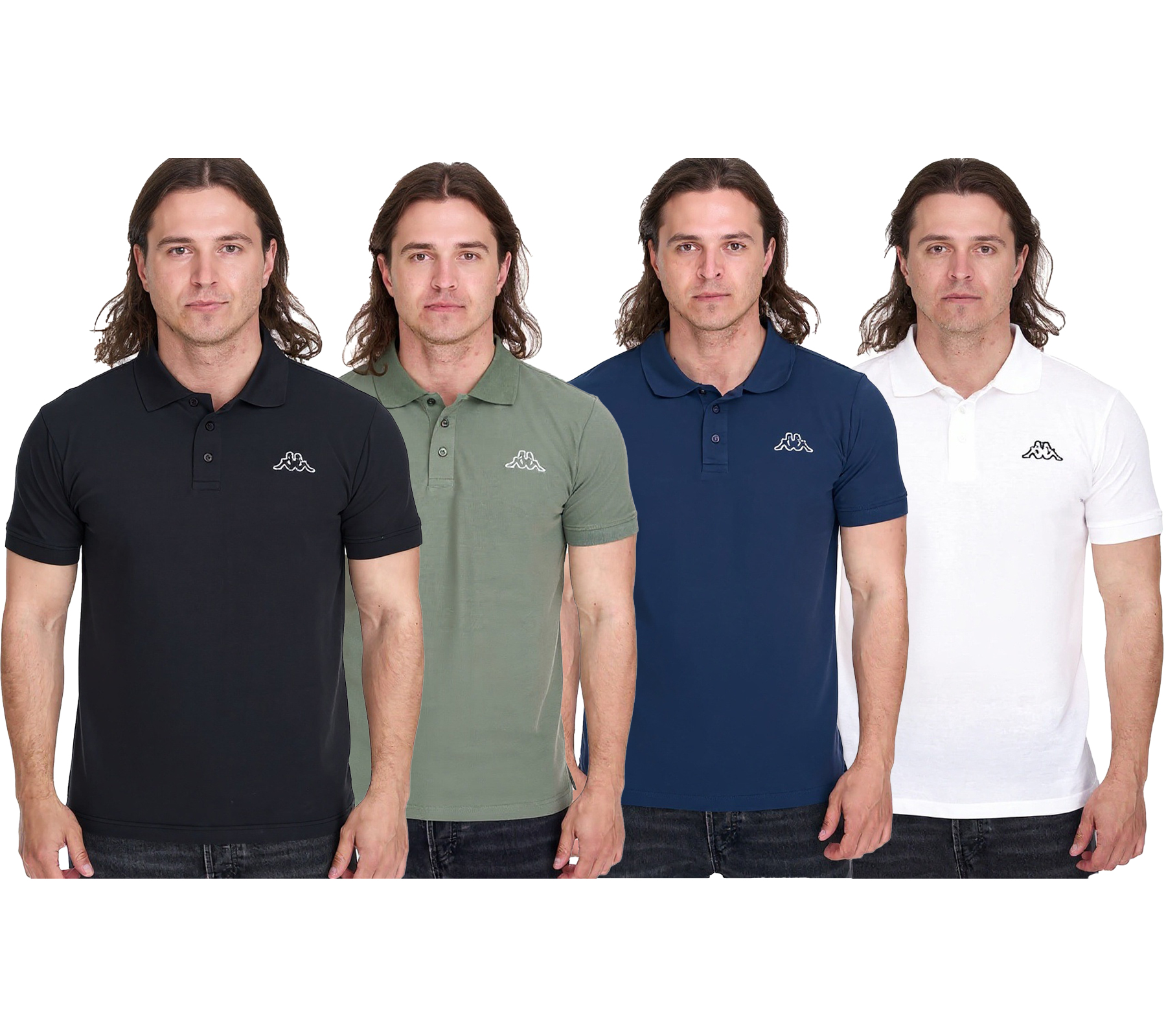 Kappa Herren Baumwoll-Polo mit kleiner Stickerei Polo-Hemd Polo-Shirt Kurzarm-Shirt Pique-Strick 303173NC Weiß, Schwarz, Dunkelblau oder Grün