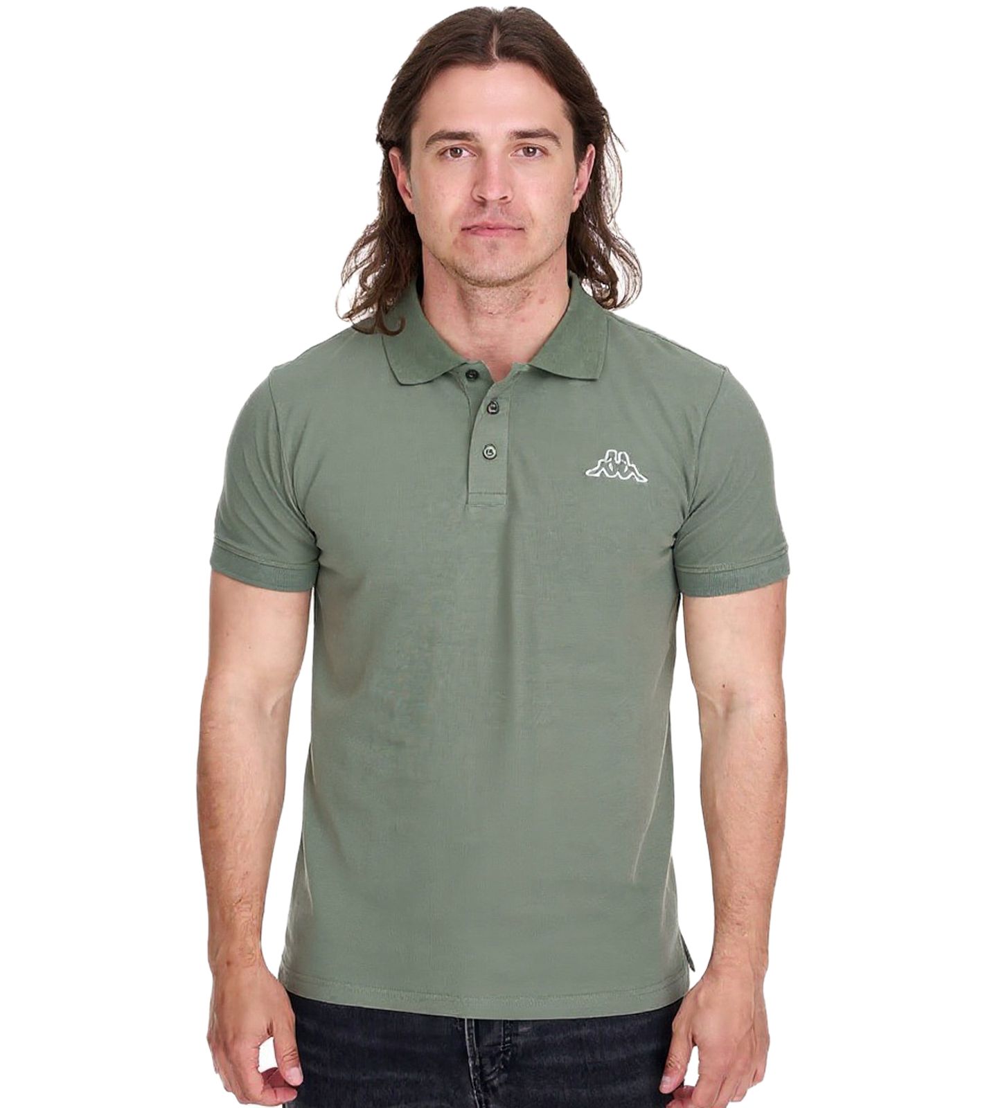 Kappa Herren Baumwoll-Polo mit kleiner Stickerei Polo-Shirt Kurzarm-Shirt Pique-Strick 303173NC A02 Grün