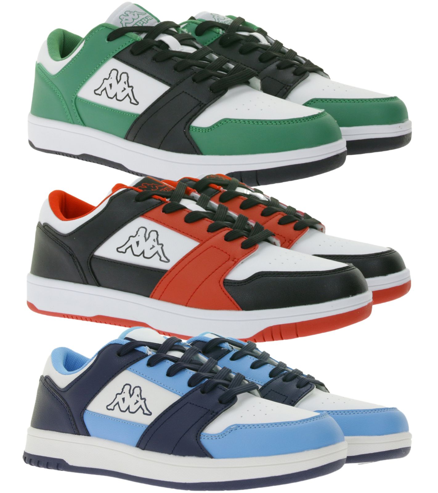 Kappa Rernal Alltags-Sneaker Freizeit-Schuhe Schnür-Schuhe Trainings-Schuhe 341X2DW für Herren in Weiß/Grün/Schwarz, Weiß/Rot/Schwarz oder 381U1NW für Kinder in Hellblau/Dunkelblau/Weiß