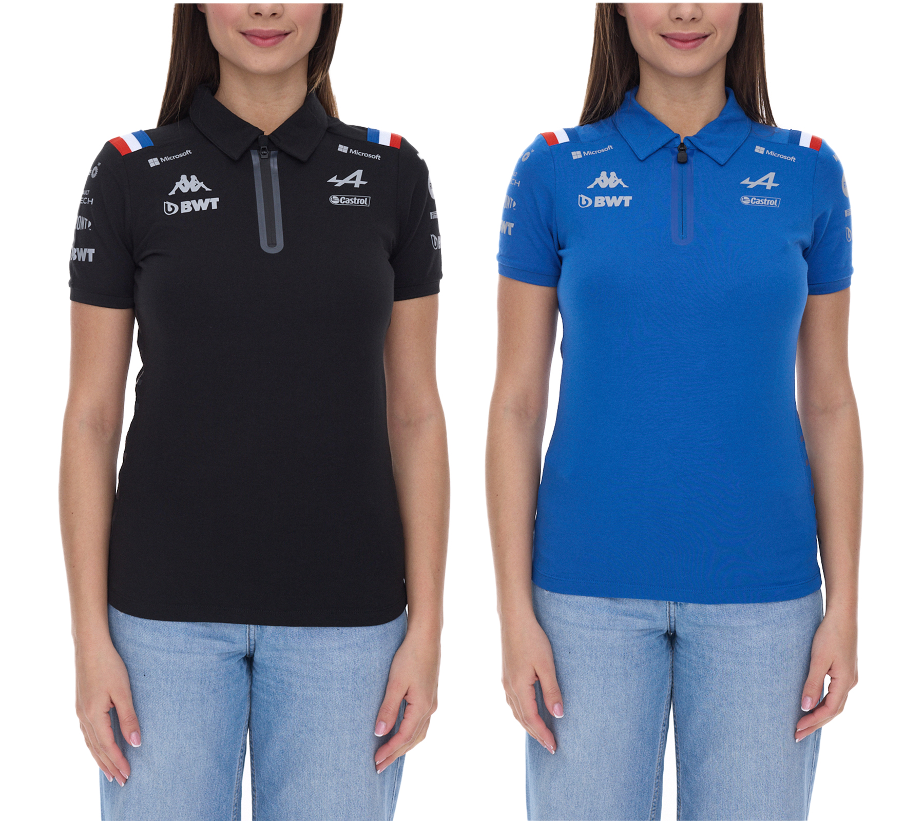 Kappa X ALPINE Formel 1 Team Ocon Gasly Damen Polo-Hemd mit HydroWayProtection Baumwoll Kurzarm-Shirt 35163WW AF1 in Blau oder Schwarz