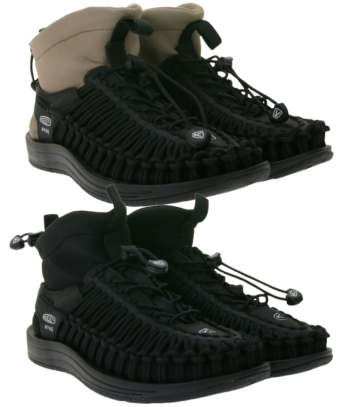 KEEN X HYKE Uneek High-Top Sneaker für Damen Stiefelette mit Bungee-Schnürsystem Freizeit-Schuhe 102797 in Schwarz oder Schwarz/Beige