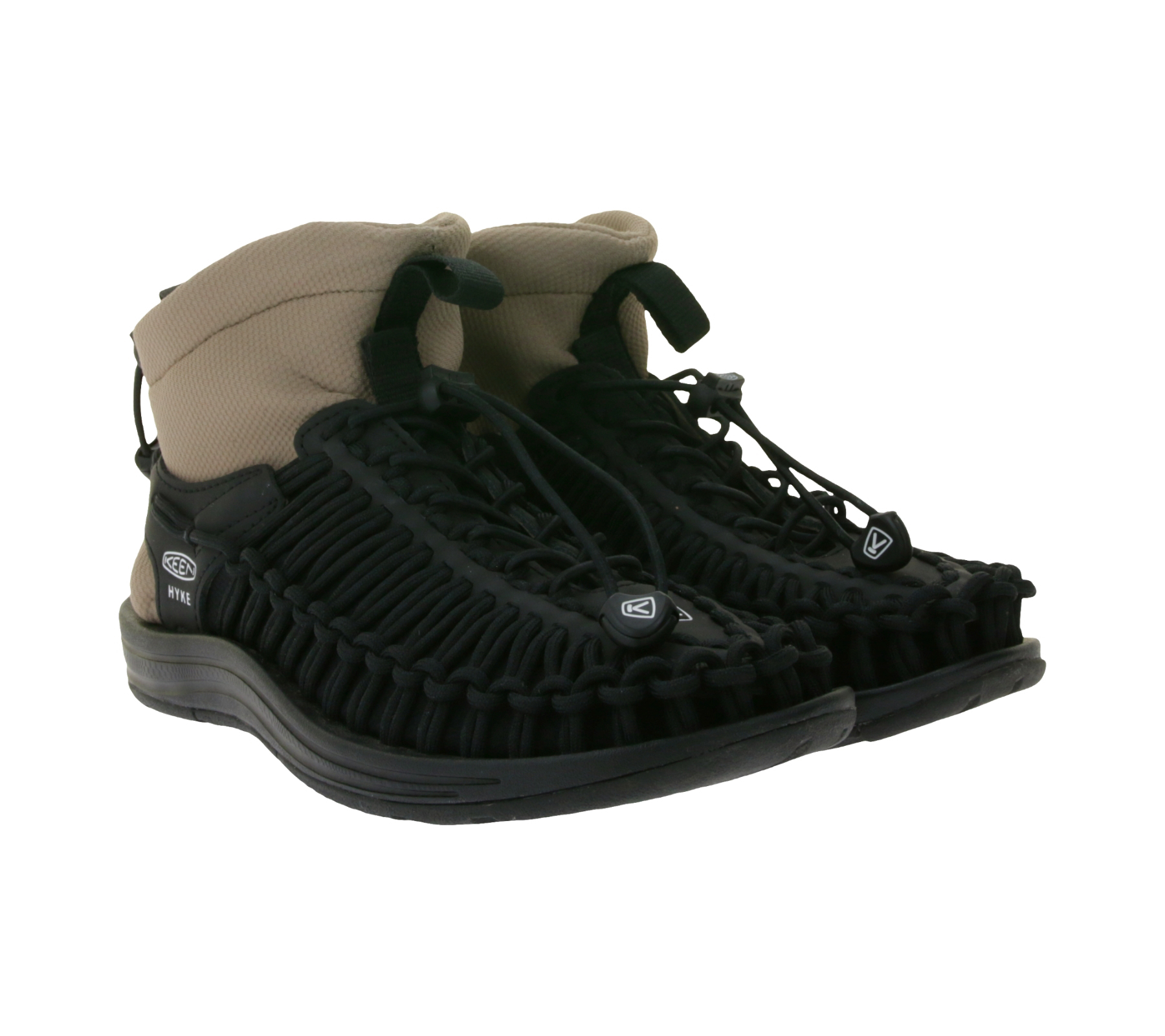 KEEN X HYKE Uneek High-Top Sneaker für Damen Stiefelette mit Bungee-Schnürsystem Freizeit-Schuhe 1027976 Schwarz/Beige