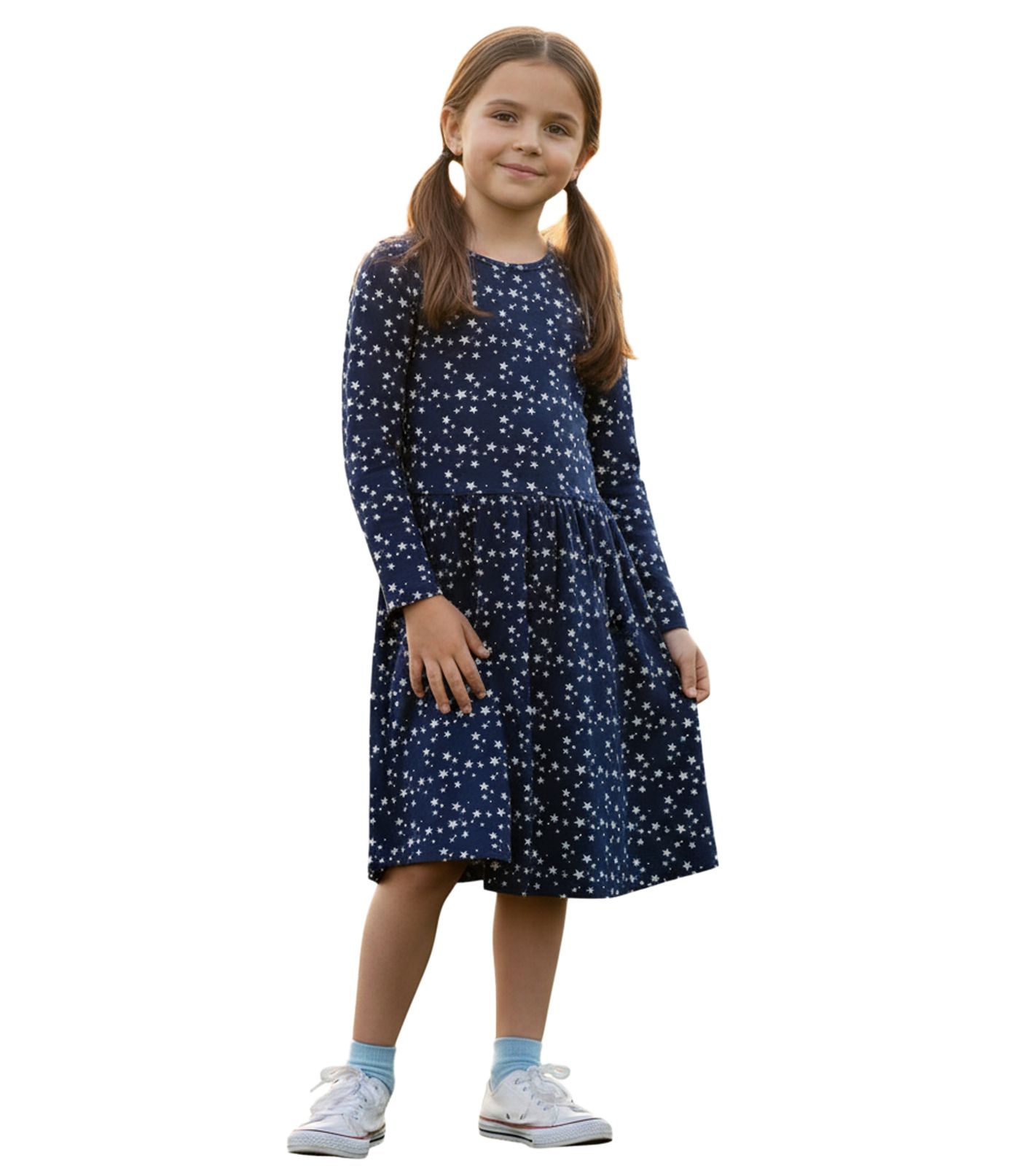 KIDSWORLD Mädchen Kinder-Kleid Baumwoll-Kleid mit Sternen-Print Sommer-Kleid 41548136 Dunkelblau/Weiß