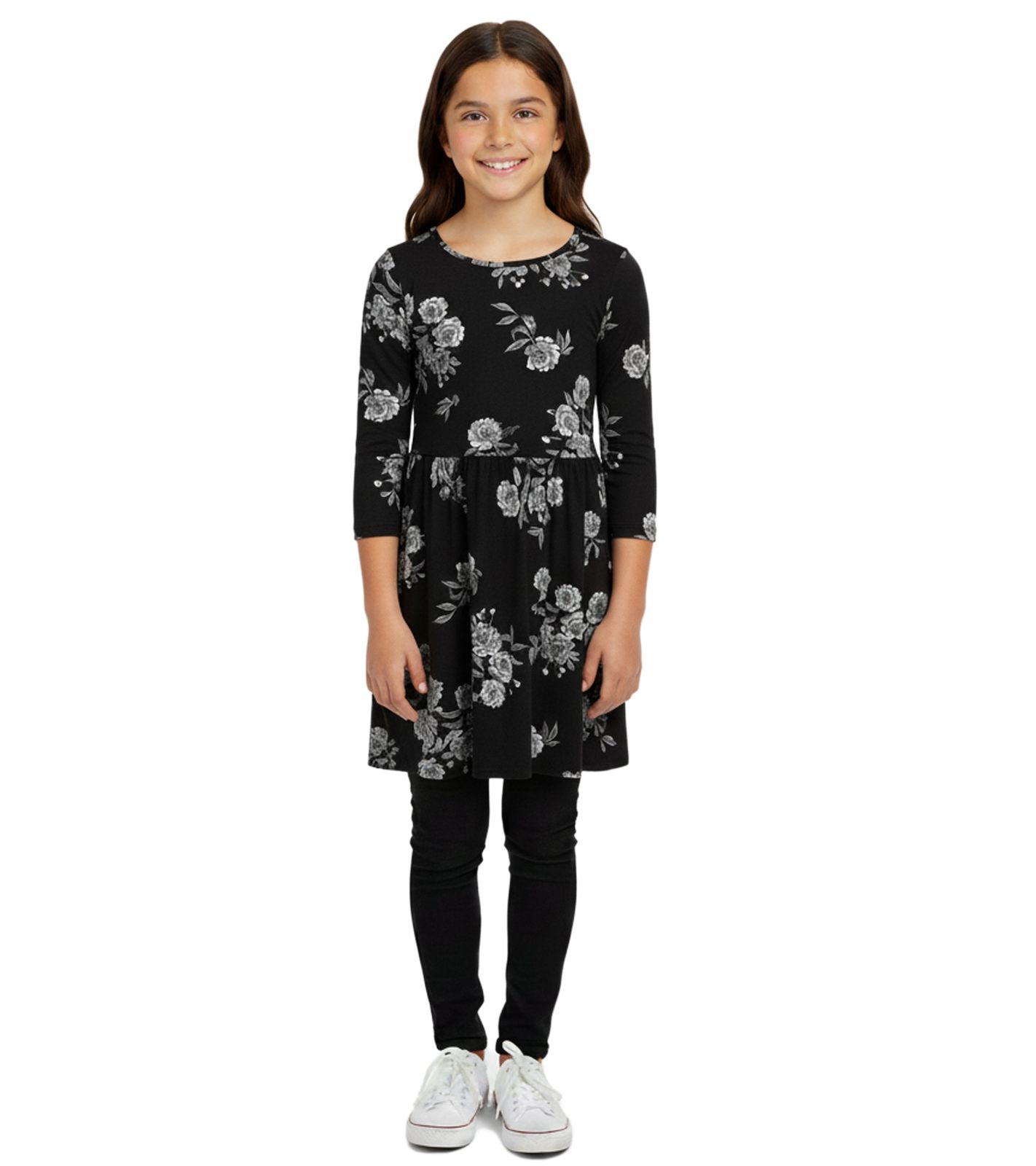KIDSWORLD Mädchen Kinder-Kleid Baumwoll-Kleid Sommer-Kleid mit Allover-Blumen-Print Alltags-Kleid 76612326 Schwarz/Weiß