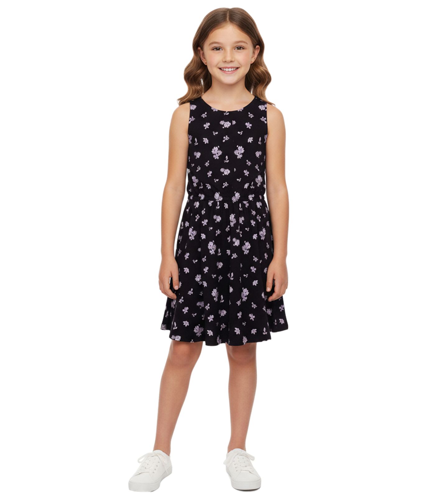 KIDSWORLD Mädchen Sommer-Kleid mit Allover Blumen-Muster Freizeit-Kleid 74239509 Schwarz