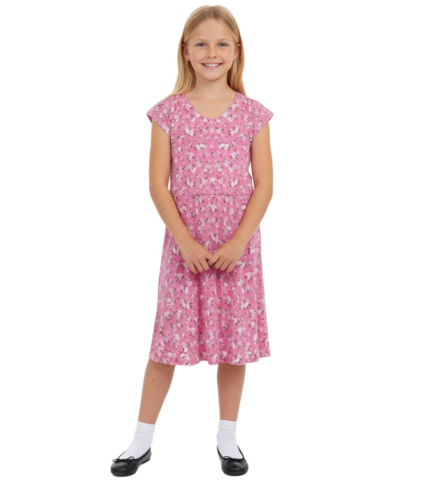 KIDSWORLD Mädchen Sommer-Kleid mit Allover Blumen-Print Rundhals-Kleid 52543308 Rosa