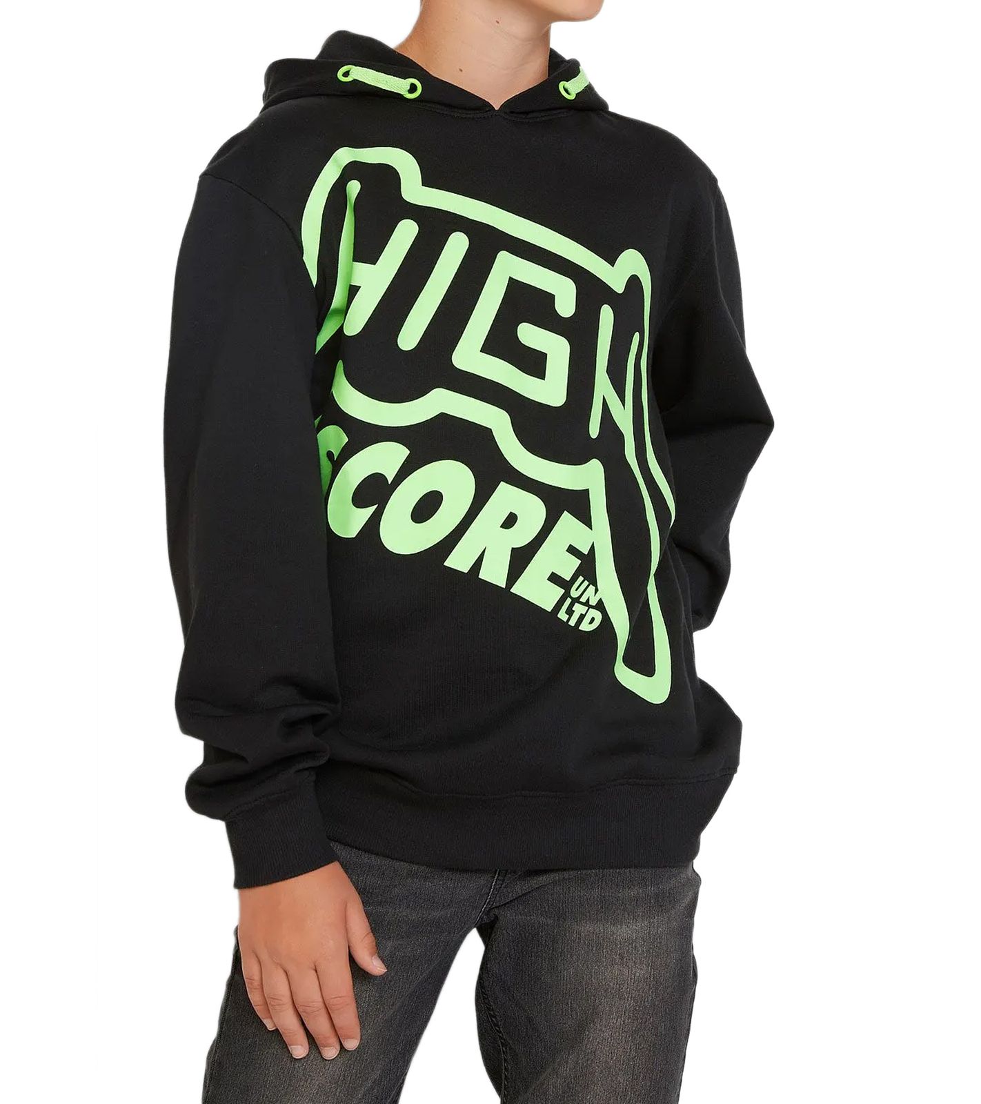Kinder Kapuzen-Pullover für Jungen Baumwoll-Hoodie mit HIGH SCORE Schriftzug Winter-Pullover 918675 Schwarz/Grün