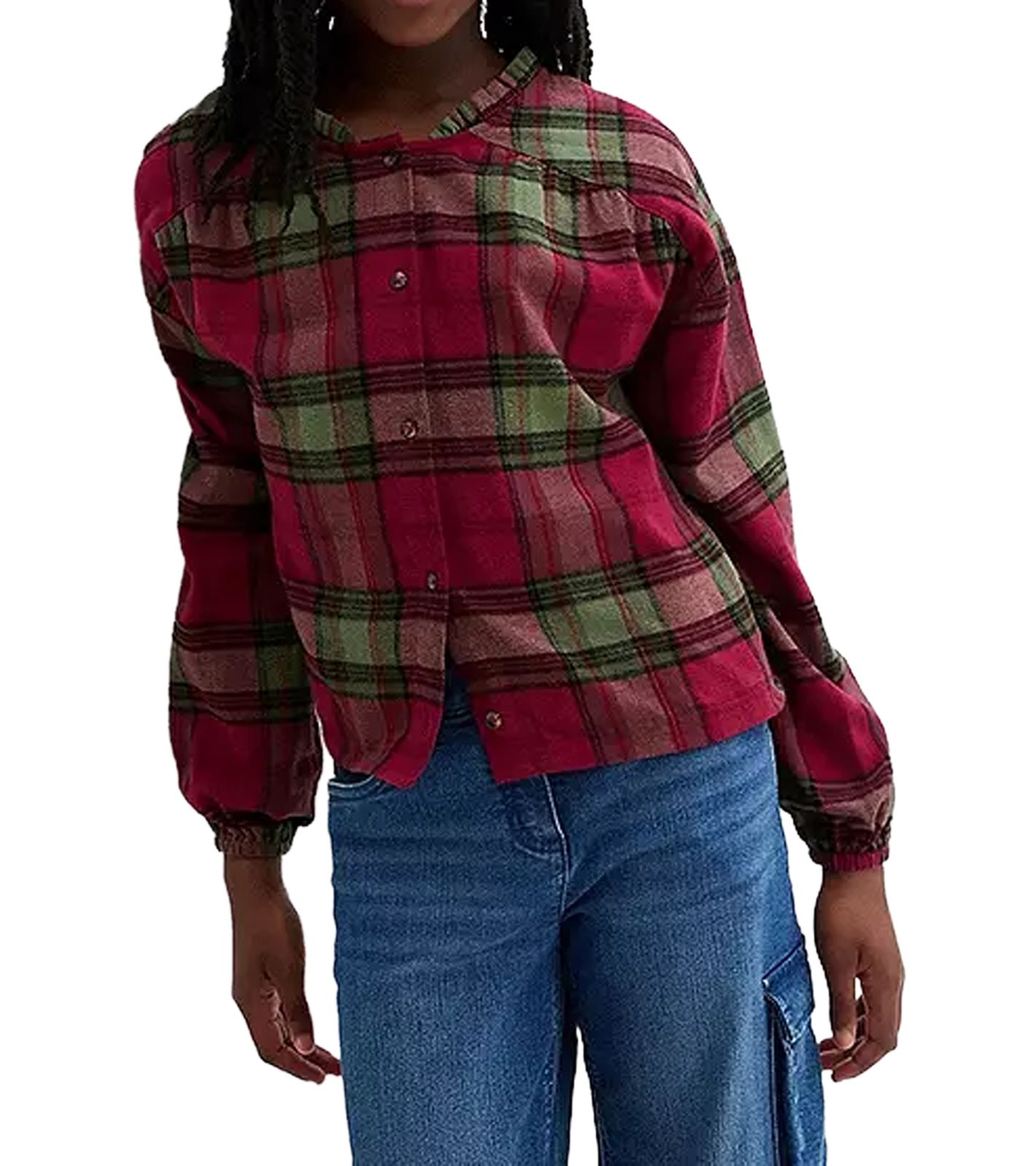 Kinder Kariertes Baumwoll Flanell-Hemd Freizeit-Bluse Karo-Bluse mit Puffärmeln 908481 Rot/Grün