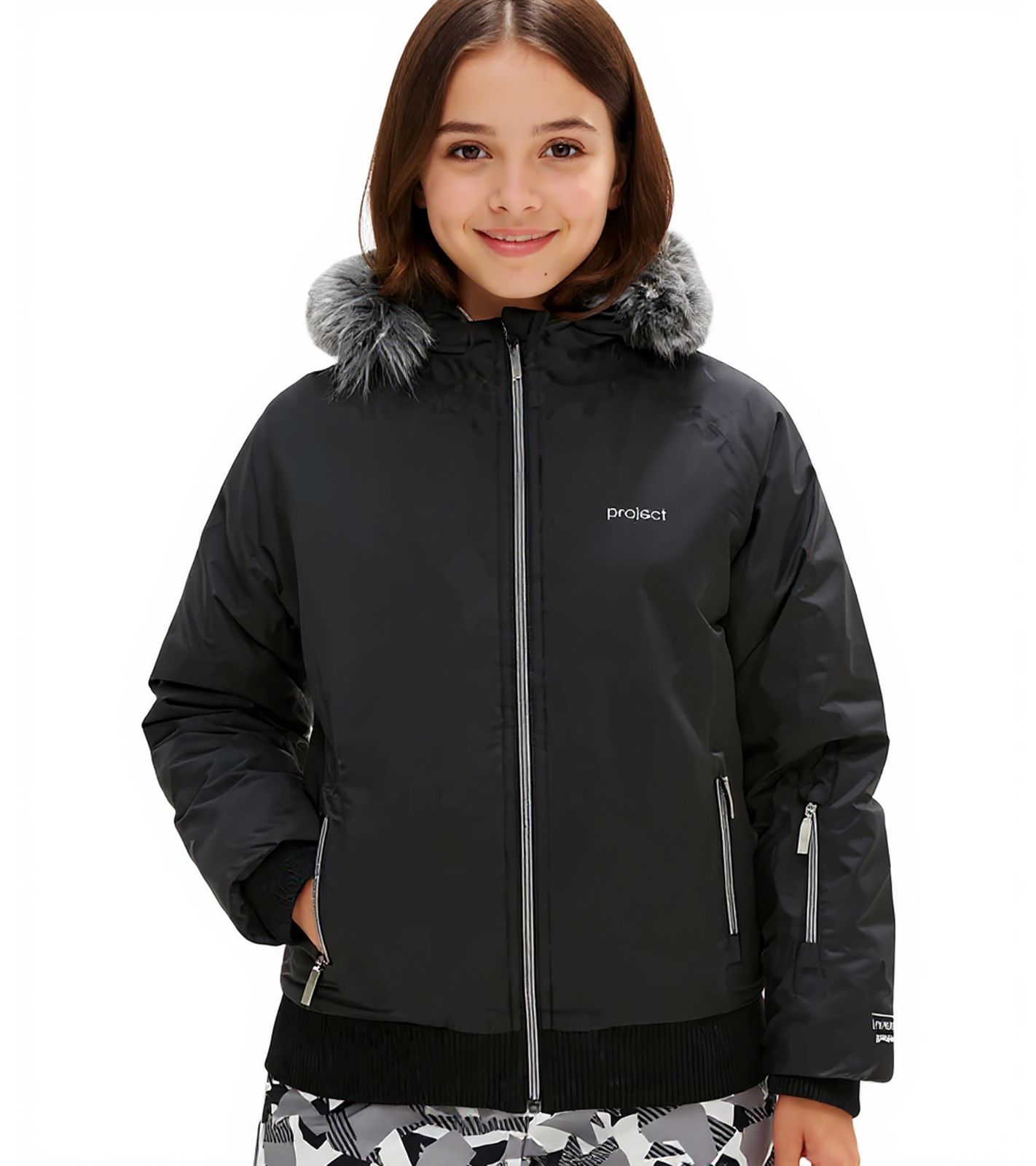 Kinder Winter-Jacke für Mädchen nachhaltige Ski-Jacke Outdoor-Jacke mit Kapuze und Fellrand zum abnehmen Schneejacke 938001 Schwarz