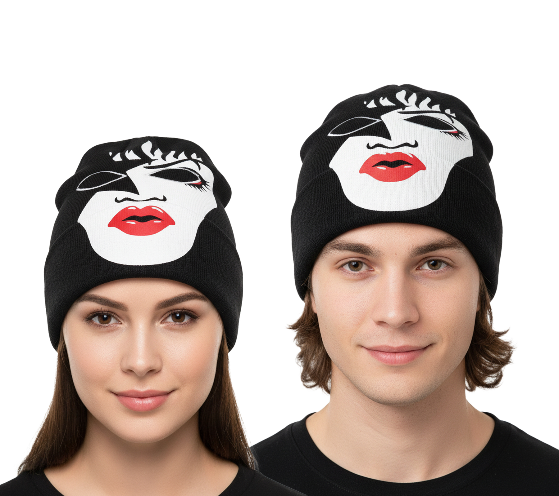 KISS Beanie mit großem Front-Print auch als Sturmmaske nutzbar Strick-Mütze Fan-Beanie mit Logo im Nacken SK162060KIS Schwarz