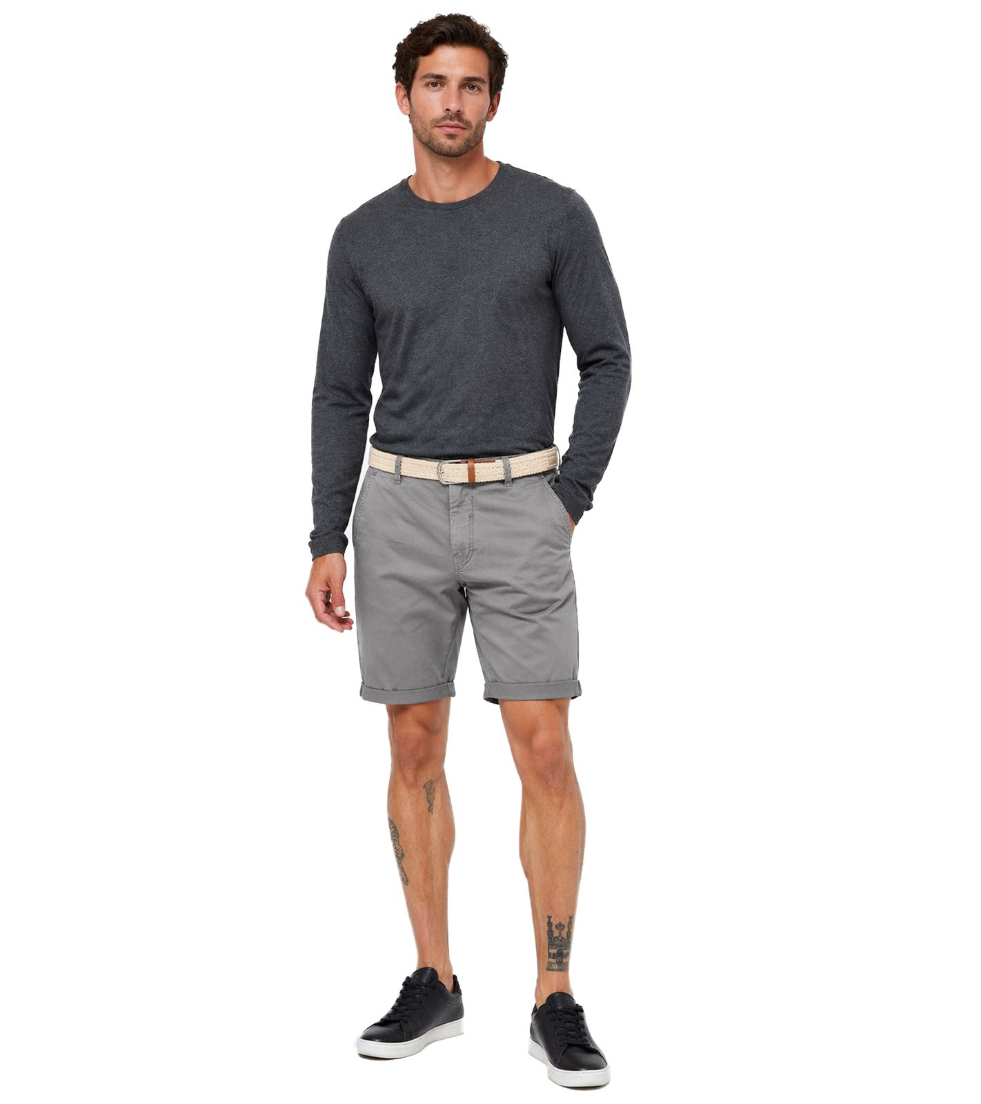klassische 11 PROJECT PRFribus Herren Chino Shorts inkl. Gürtel mit Knopf und Reißverschluss Shorts 20714807ME-180000 Grau