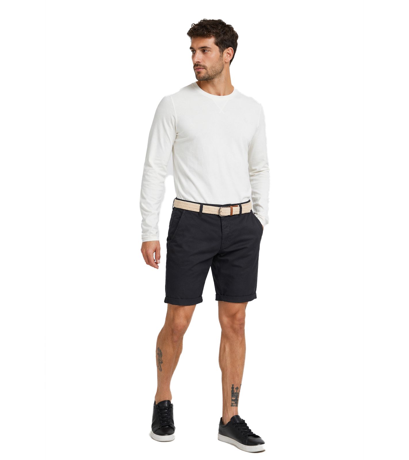 klassische 11 PROJECT PRFribus Herren Chino Shorts inkl. Gürtel mit Knopf und Reißverschluss Shorts 20714807ME-194007 Schwarz