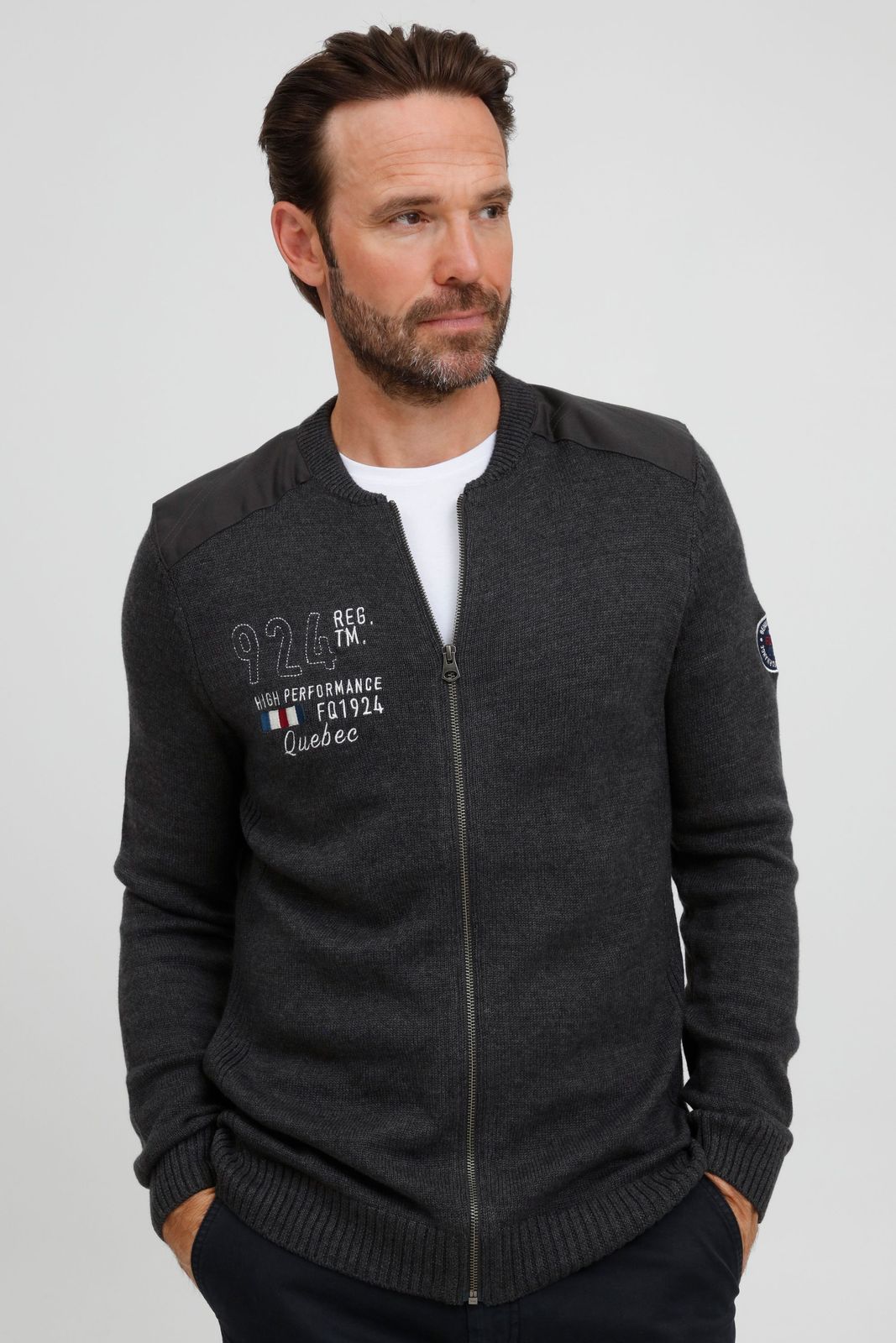 klassische FQ1924 FQErland Herren Zip-Jacke mit Stehkragen Jacke 21900122-ME-200278 Grau