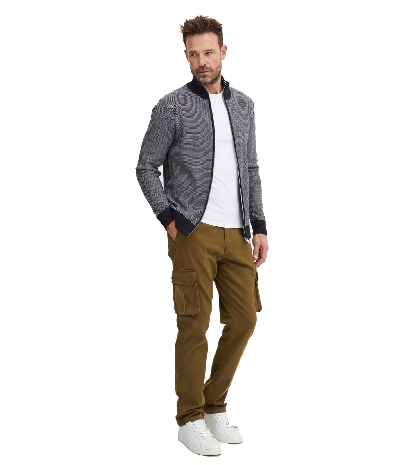 klassische FQ1924 FQHarris Herren Cargohose mit Knopf und Reißverschluss Freizeithose 21900476-ME-180920 Braun