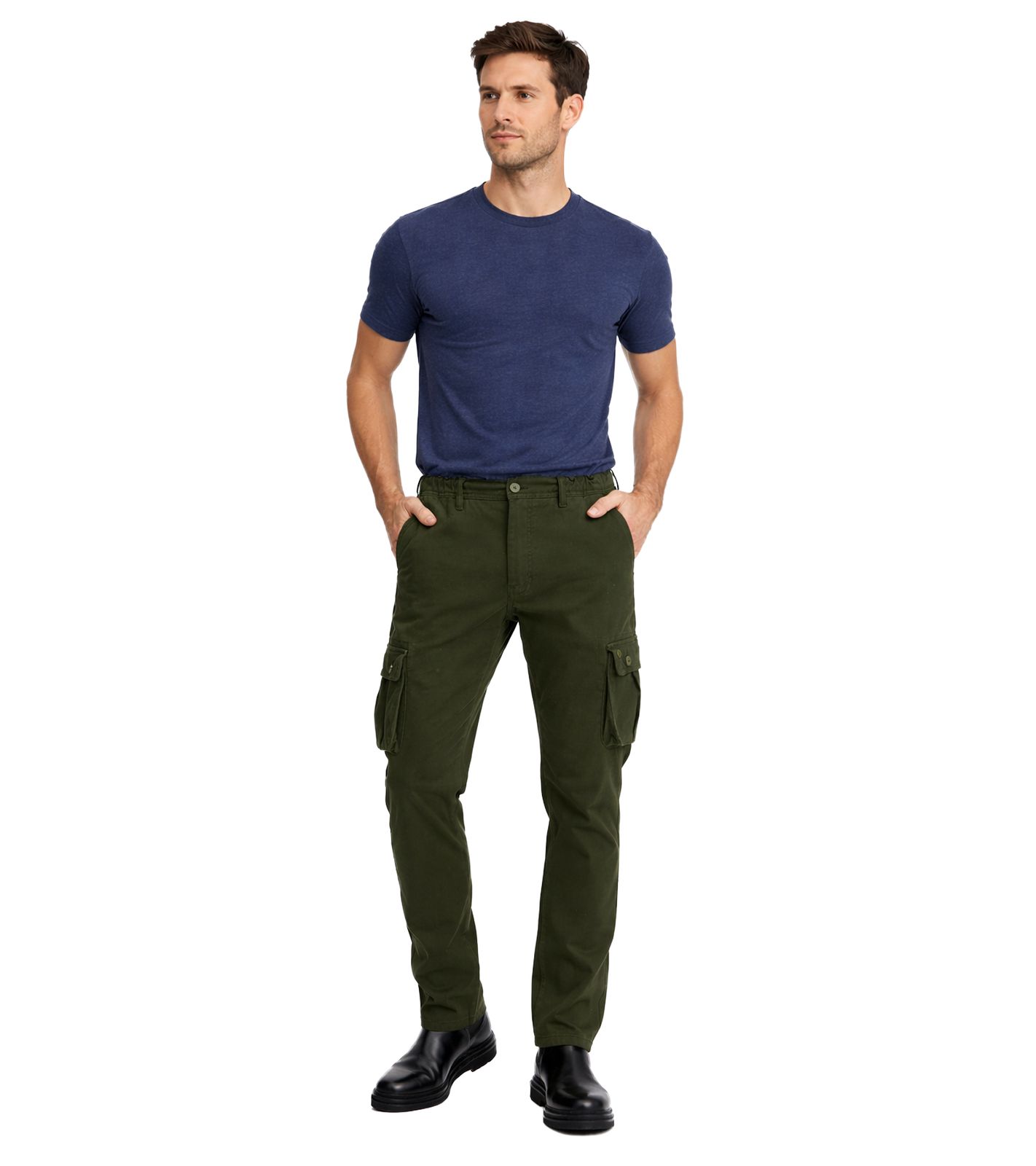 klassische FQ1924 FQHarris Herren Cargohose mit Knopf und Reißverschluss Freizeithose 21900476-ME-190413 Grün
