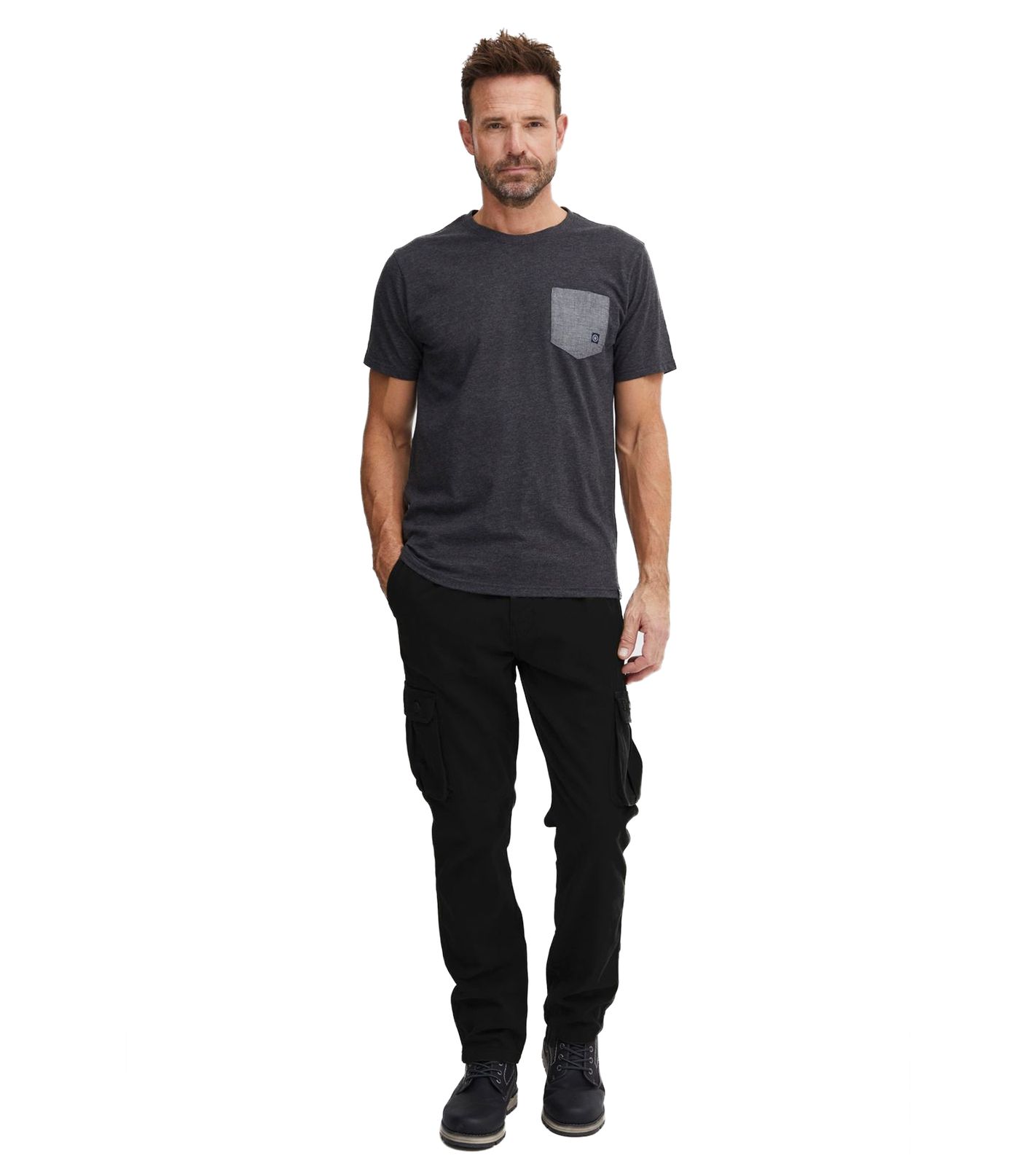 klassische FQ1924 FQHarris Herren Cargohose mit Knopf und Reißverschluss Freizeithose 21900476-ME-193911 Schwarz