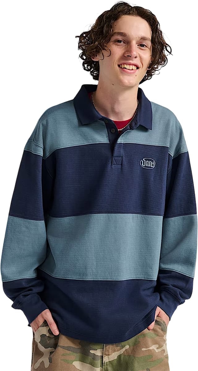 Klassische Vans Bowman Rugby LS Herren Polo Langarm-Shirt VN000P8Q-13378 Blau