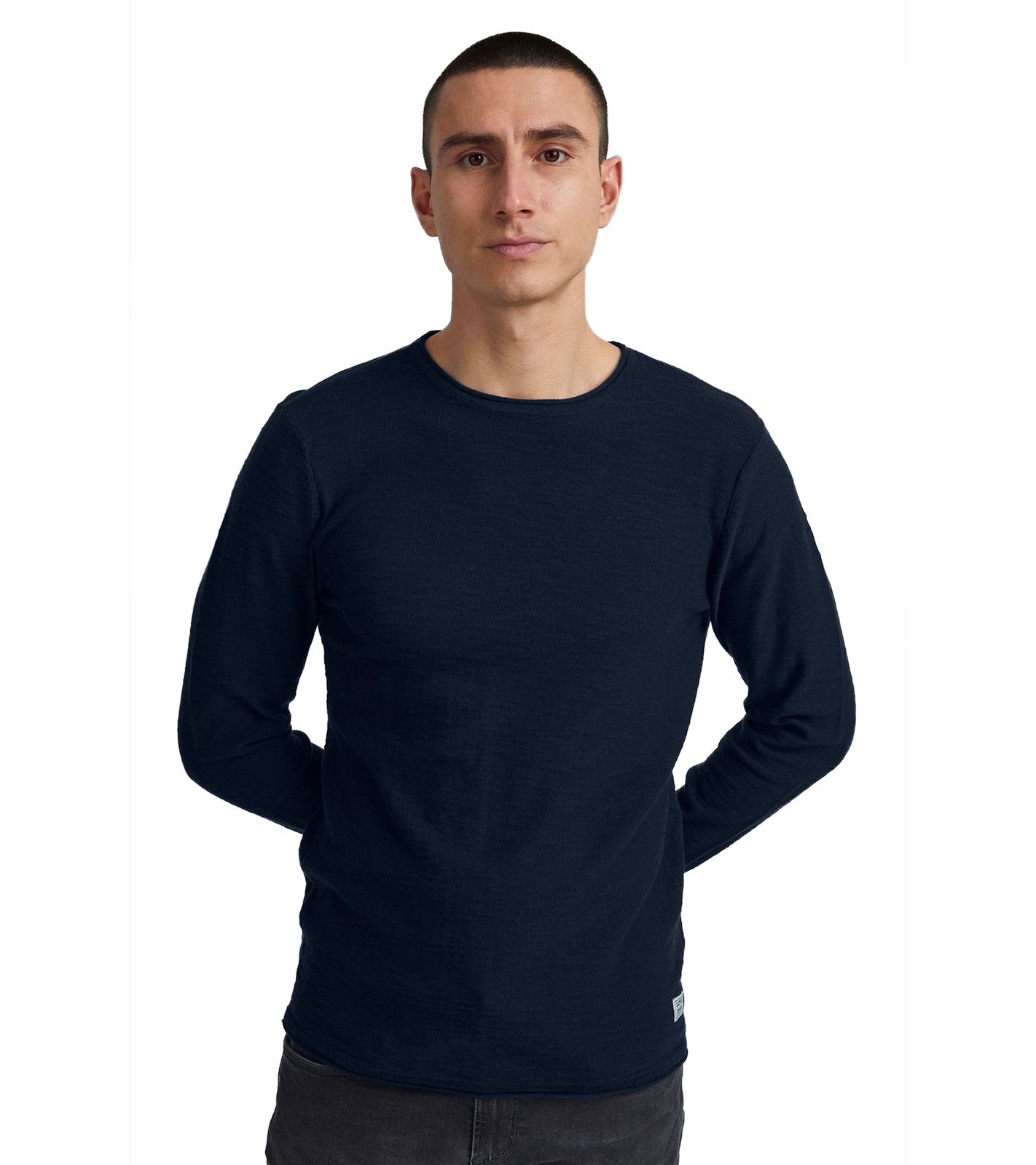 klassischer 11 PROJECT PRFriko Herren Feinstrickpullover mit Rundhals Strickpullover 20714436ME-194024 Blau