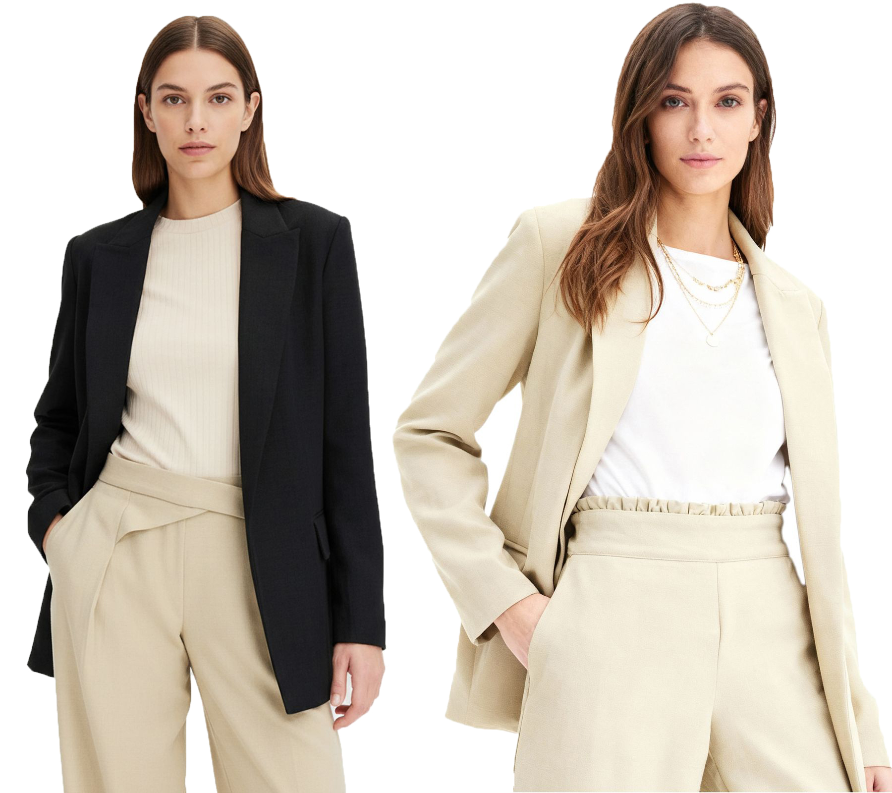 klassischer Blazer für Damen in Leinenoptik mit gestreiftem Futter Loose Fit 968952 Schwarz oder 965058 Beige