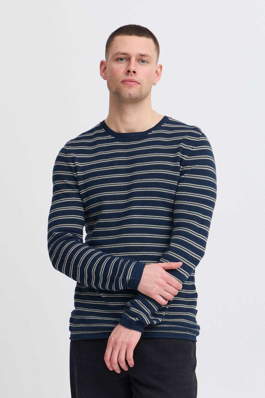 klassischer BLEND BHAjlan Herren Feinstrickpullover mit Label-Detail Strickpullover 20717703-131008 Beige