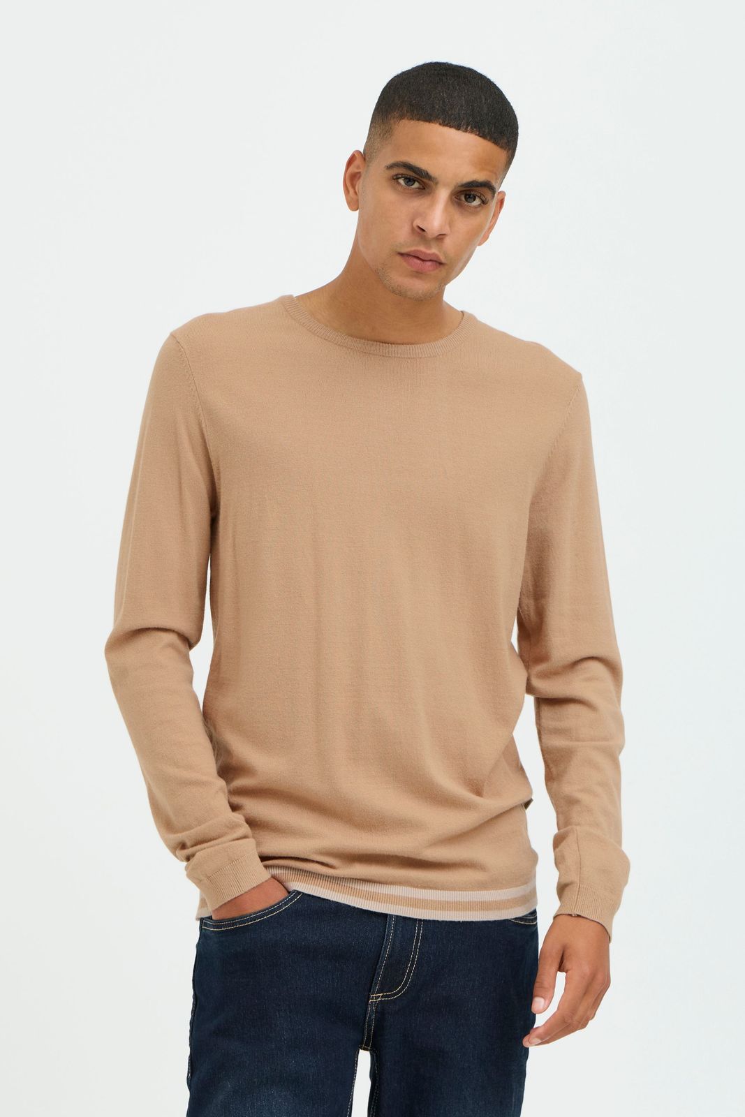 klassischer BLEND Herren Feinstrickpullover mit Rundhals Strickpullover 20717260-161315 Beige