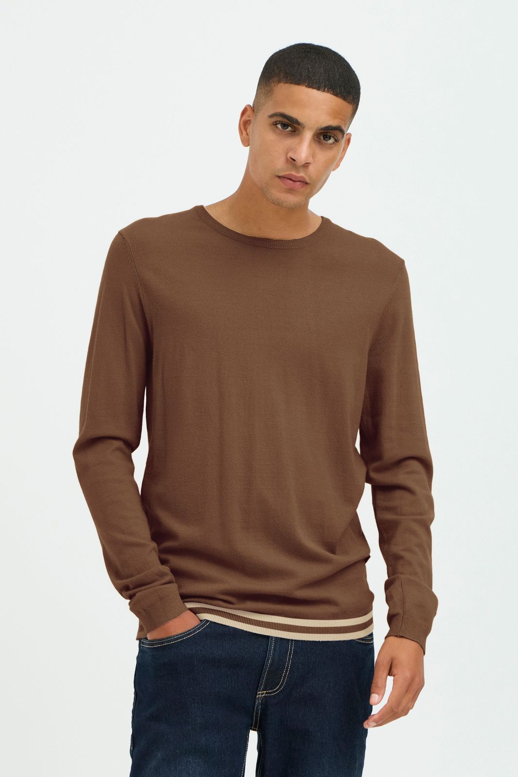 klassischer BLEND Herren Feinstrickpullover mit Rundhals Strickpullover 20717260-181031 Braun