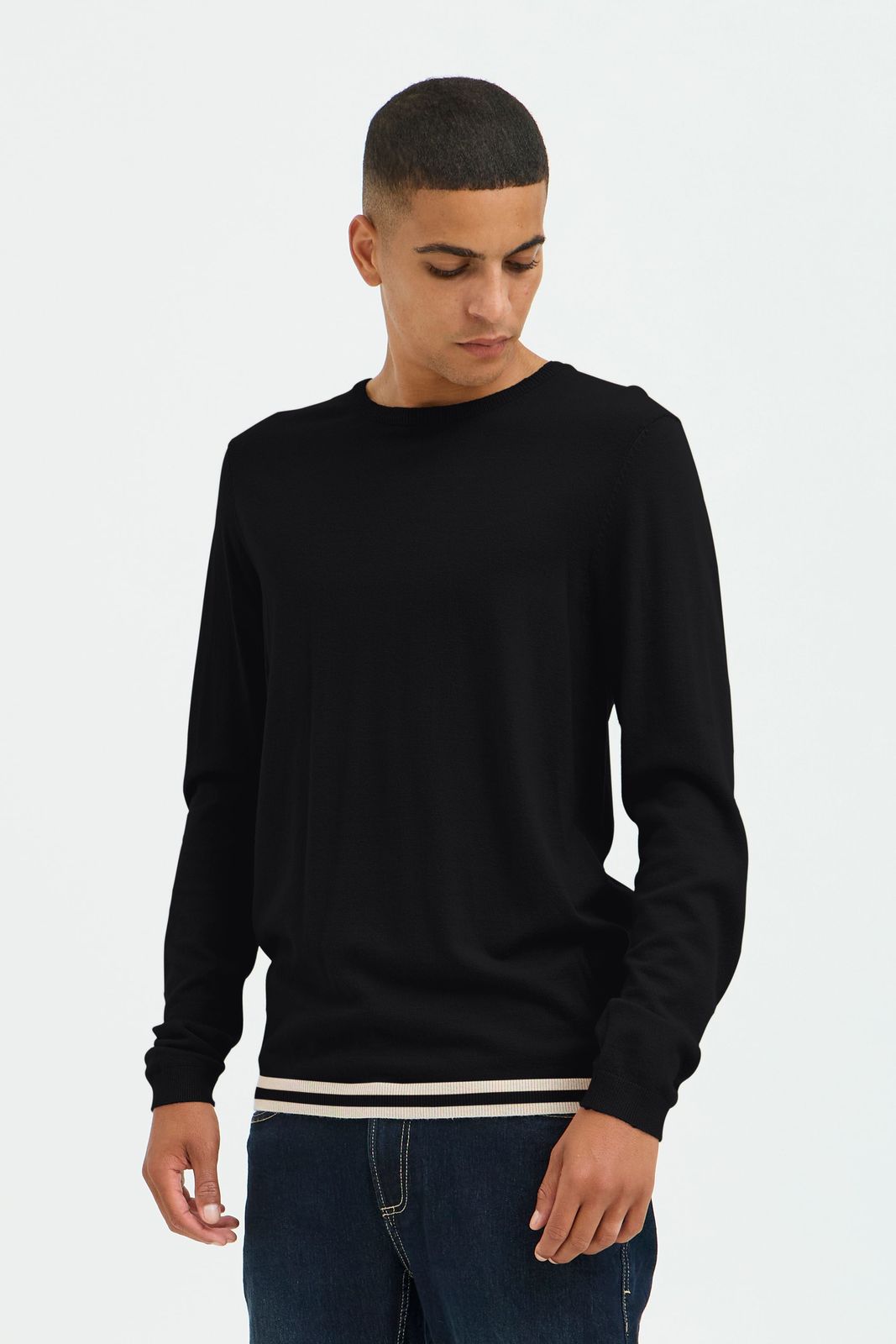 klassischer BLEND Herren Feinstrickpullover mit Rundhals Strickpullover 20717260-194007 Schwarz