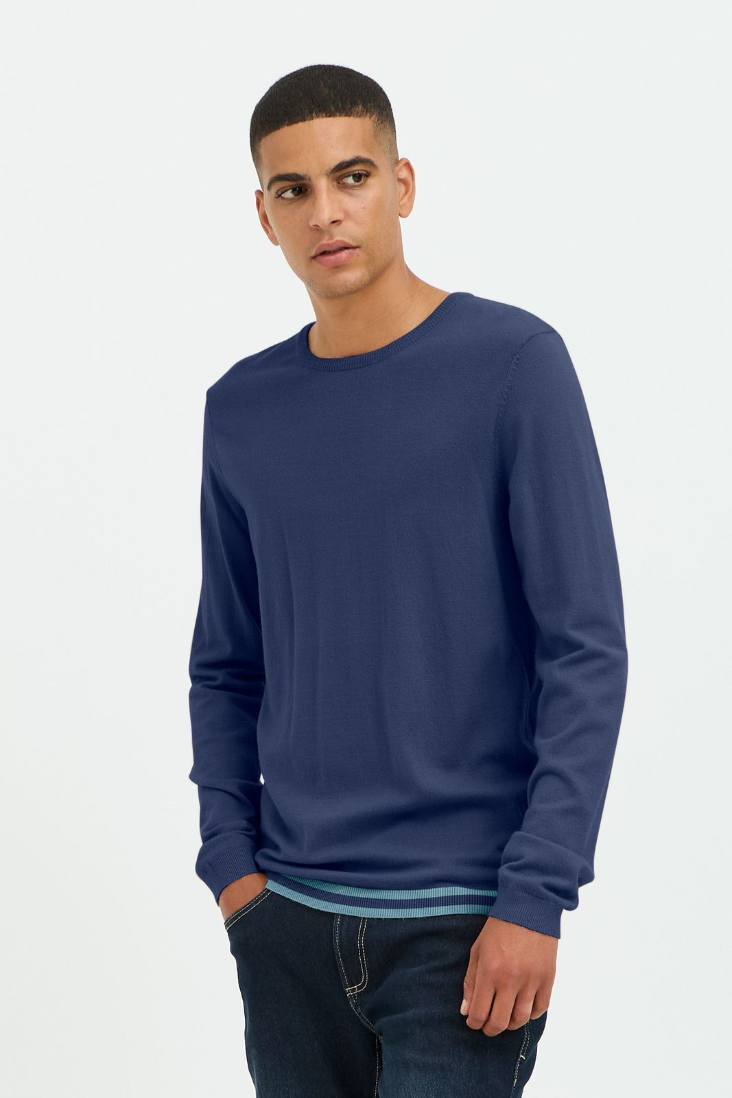 klassischer BLEND Herren Feinstrickpullover mit Rundhals Strickpullover 20717260-194024 Blau