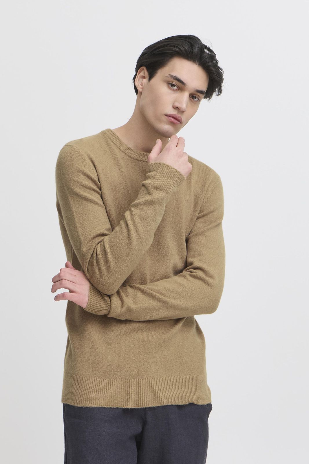 klassischer CASUAL FRIDAY CFHeine Herren Grobstrickpullover mit Label-Detail Strickpullover 20505605-1713121 Beige