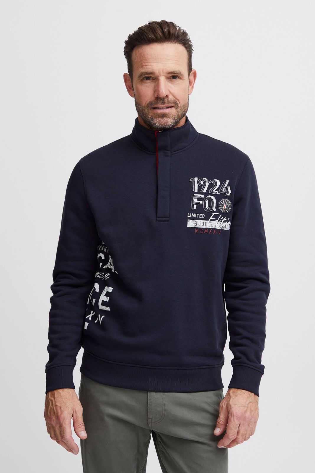 klassischer FQ1924 FQWilliam Herren Troyer mit Stehkragen Pullover 21900589-194011 Grau