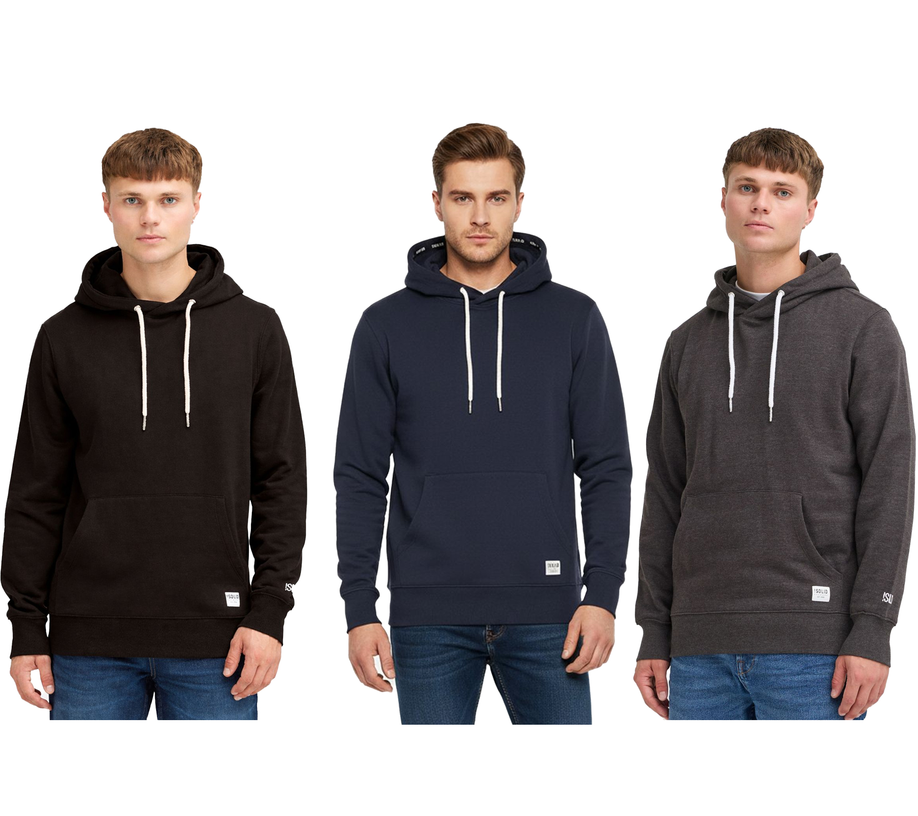 klassischer SOLID SDChap Herren Kapuzenpullover aus Sweat Hoodie 21301306ME-1940 in Schwarz, Blau oder Grau