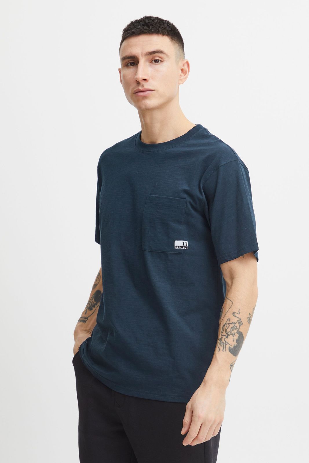 klassisches 11 PROJECT PREmil SS Herren T-Shirt mit Rundhals Shirt 21300995-ME-194010 Blau