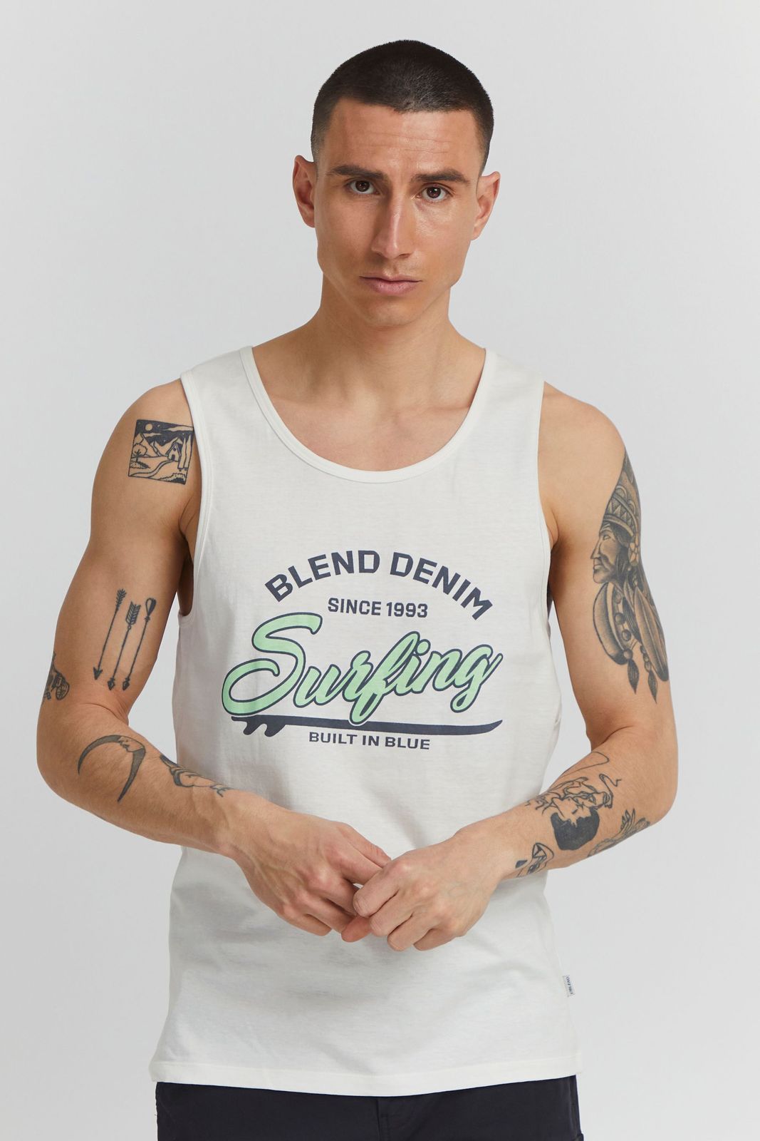 klassisches BLEND BDLingo Herren Tanktop mit Rundhals Top 20714921ME-110602 Weiß