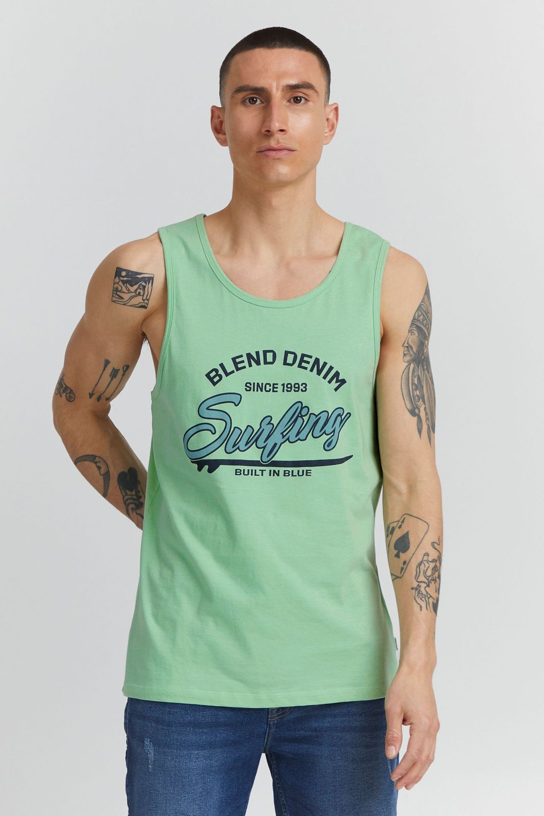 klassisches BLEND BDLingo Herren Tanktop mit Rundhals Top 20714921ME-156114 Türkis