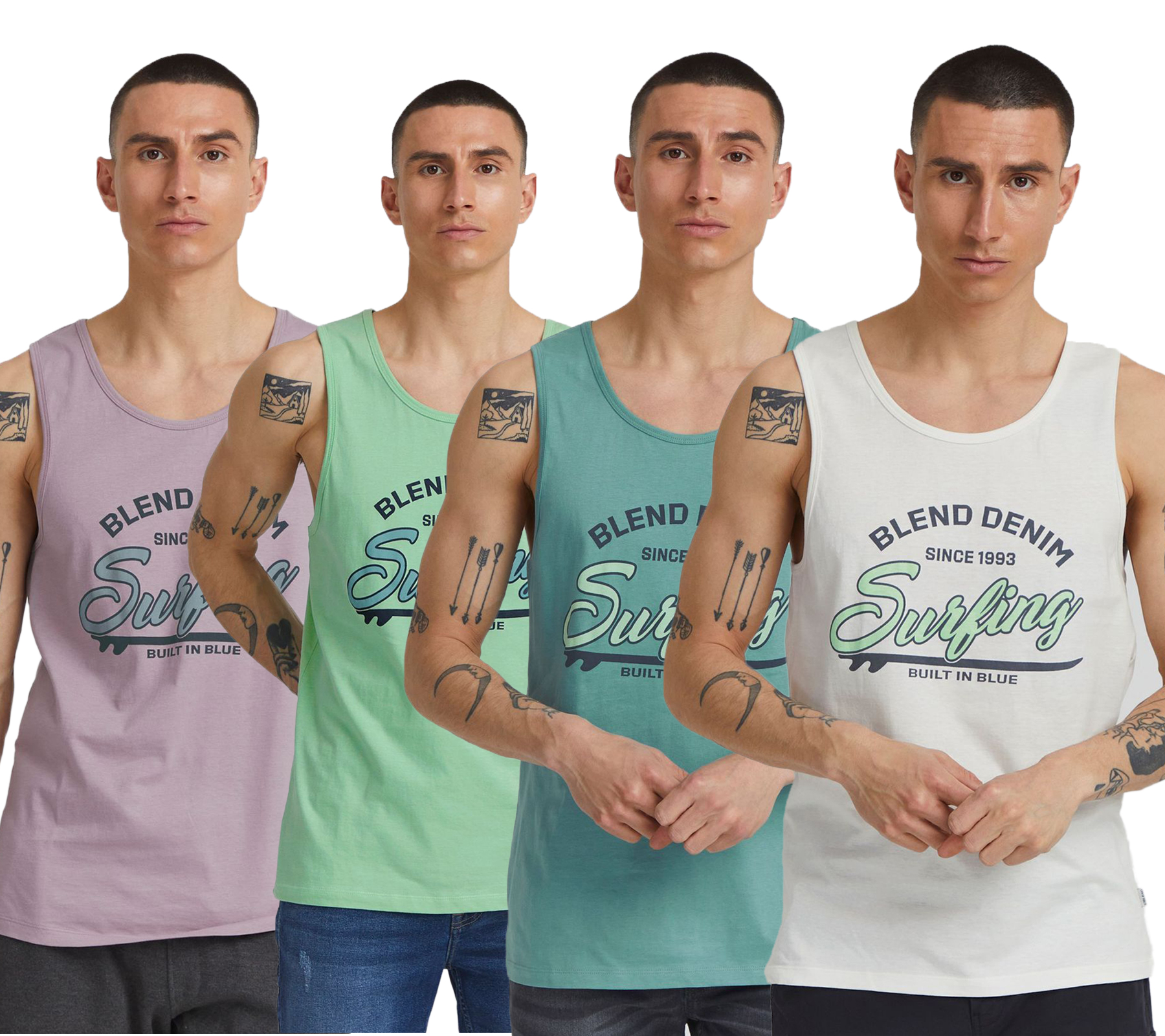 klassisches BLEND BDLingo Herren Tanktop mit Rundhals Top 20714921ME Weiß, Blau, Violett oder Türkis