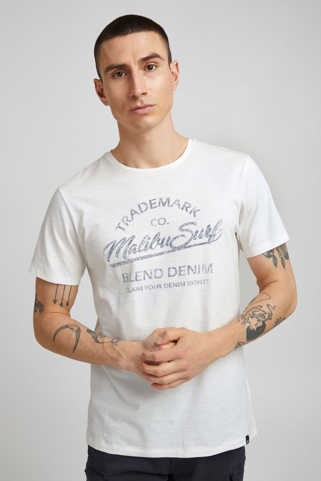klassisches BLEND BHAmatus Herren T-Shirt mit Rundhals Shirt 20714728ME-110602 Weiß