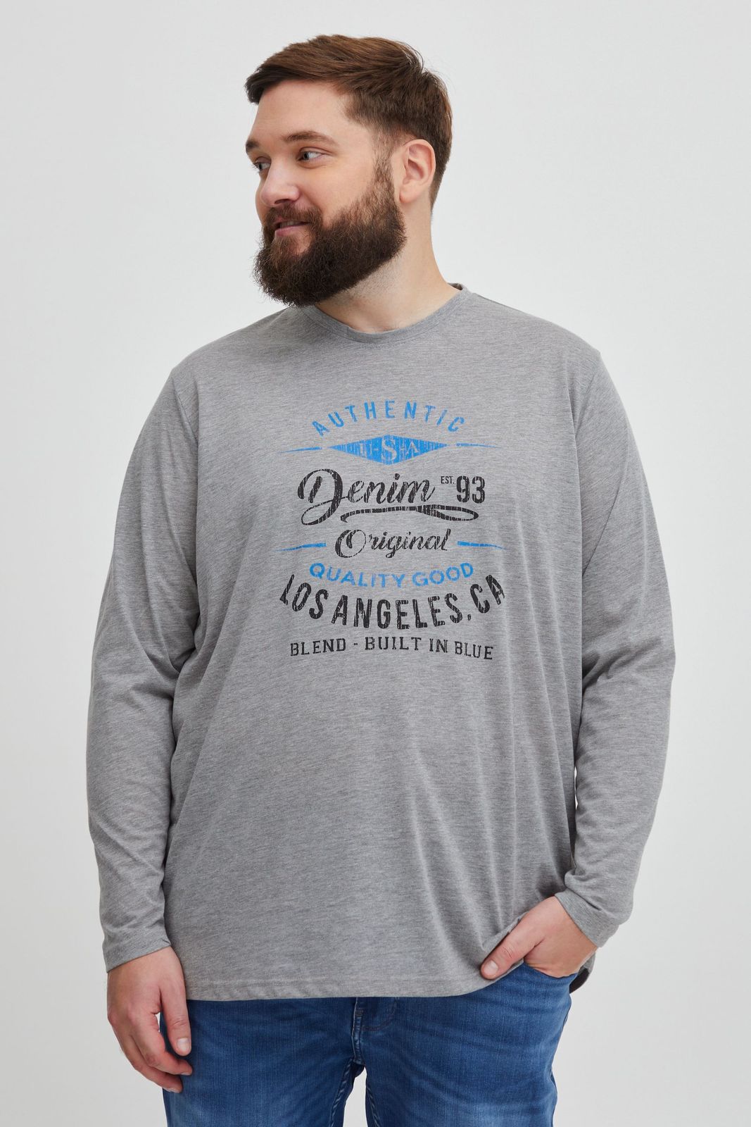 klassisches BLEND BHDopper BT Herren Longsleeve mit Rundhals Langarm-Shirt Große Größen 20713446ME-200274 Grau
