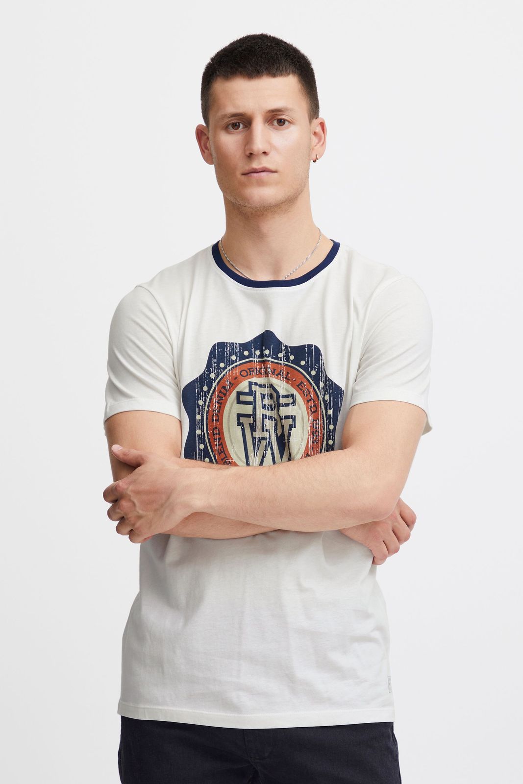 klassisches BLEND BHOrion Herren T-Shirt mit Rundhals Shirt 20716730ME-110602 Weiß