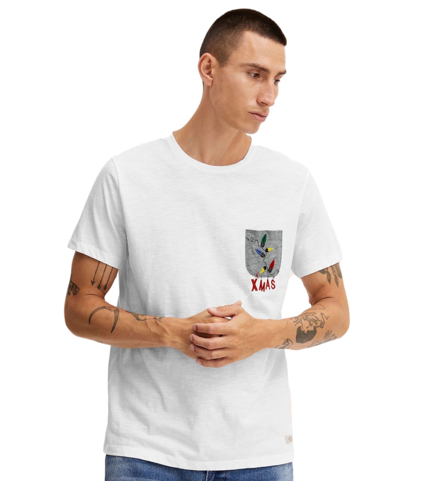 klassisches BLEND Herren T-Shirt mit Rundhals Shirt 20714914-110602 Weiß