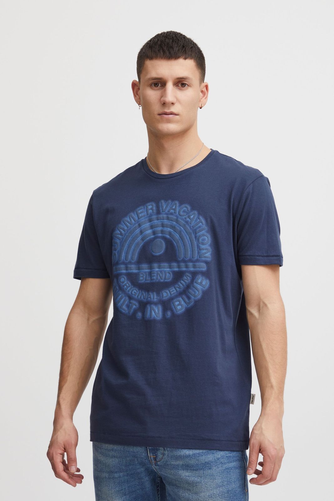 klassisches BLEND Herren T-Shirt mit Rundhals Shirt 20715675-194024 Blau