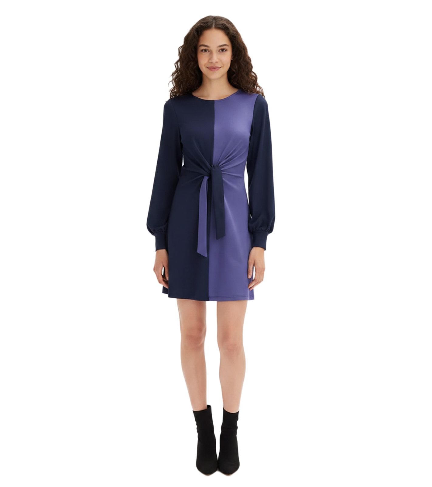 Klassisches Damen Kleid mit Gürtel Langarm-Kleid Freizeit-Kleid 939928 Blau