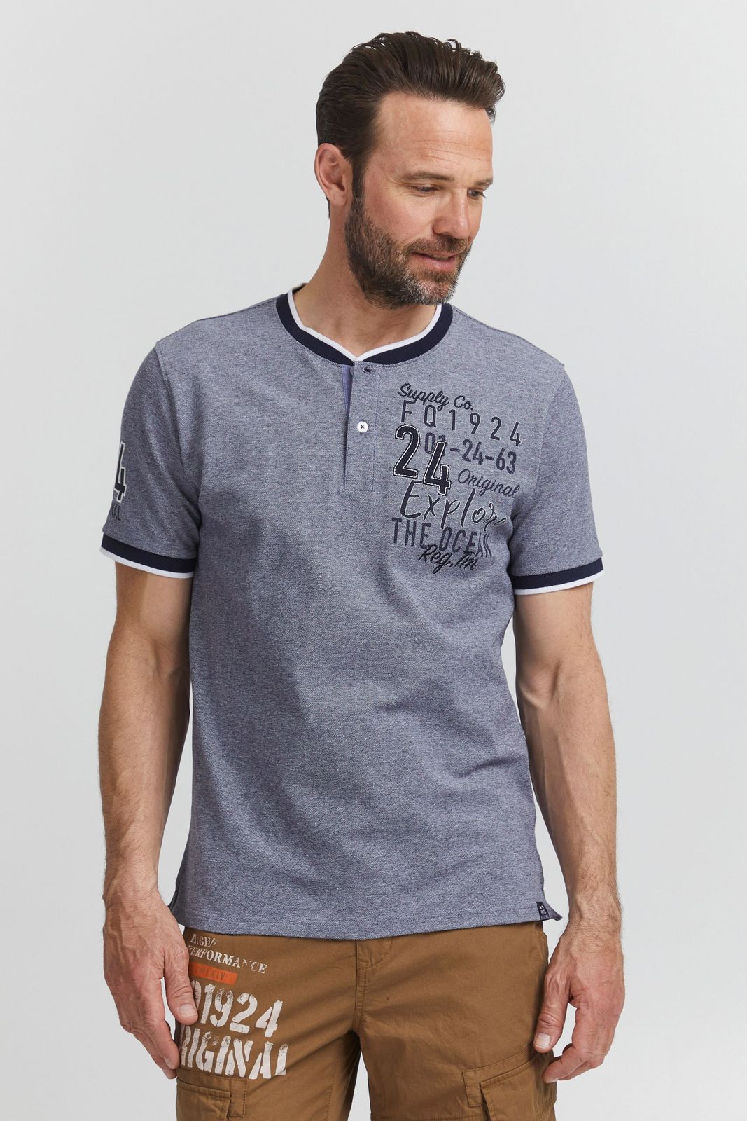 klassisches FQ1924 FQIikay Herren T-Shirt mit Rundhals Shirt 21900187-ME-193923 Blau