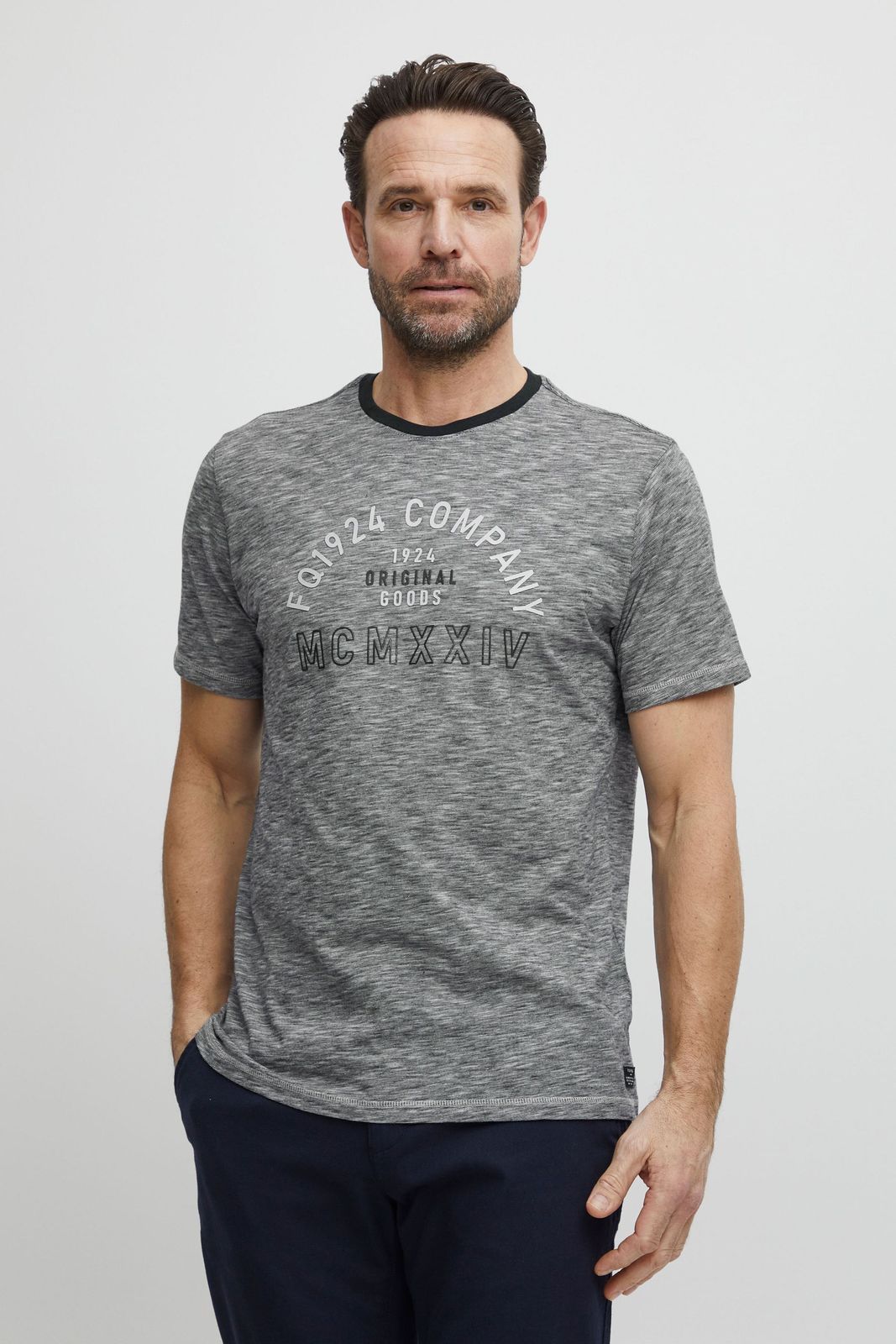 klassisches FQ1924 FQIvar Herren T-Shirt mit Rundhals Shirt 21900538-ME-194011 Grau
