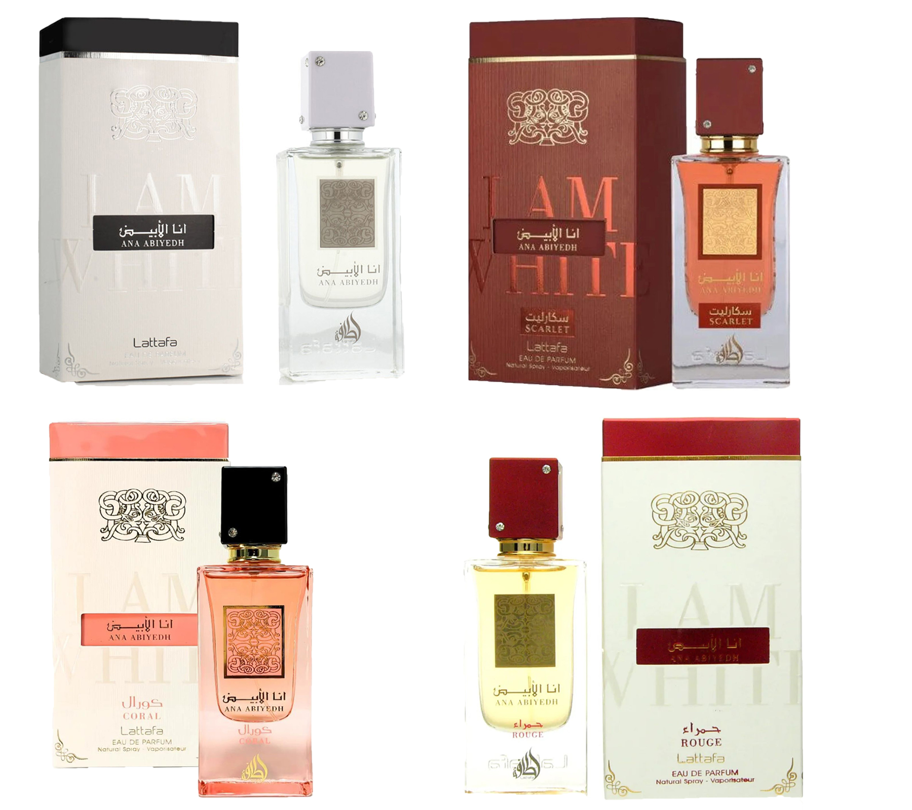 klassisches Lattafa Ana Abiyedh Eau de Parfum Damen und Herren Duftwasser 60ml Rosa, Rot oder Weiß