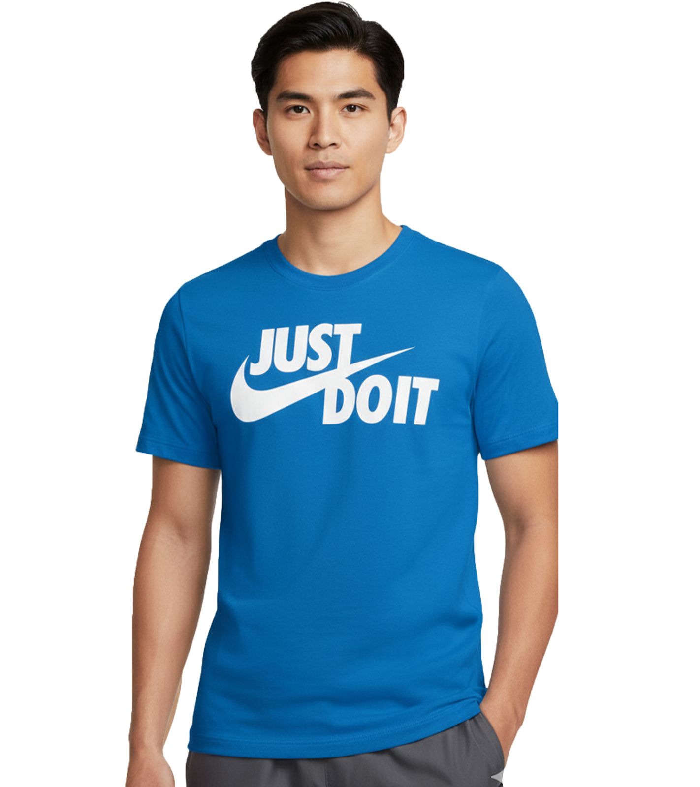klassisches NIKE Sportswear JDI Herren T-Shirt Fitness-Shirt Just Do It Schriftzug Baumwoll-Shirt Kurzarm-Shirt AR5006-437 Blau