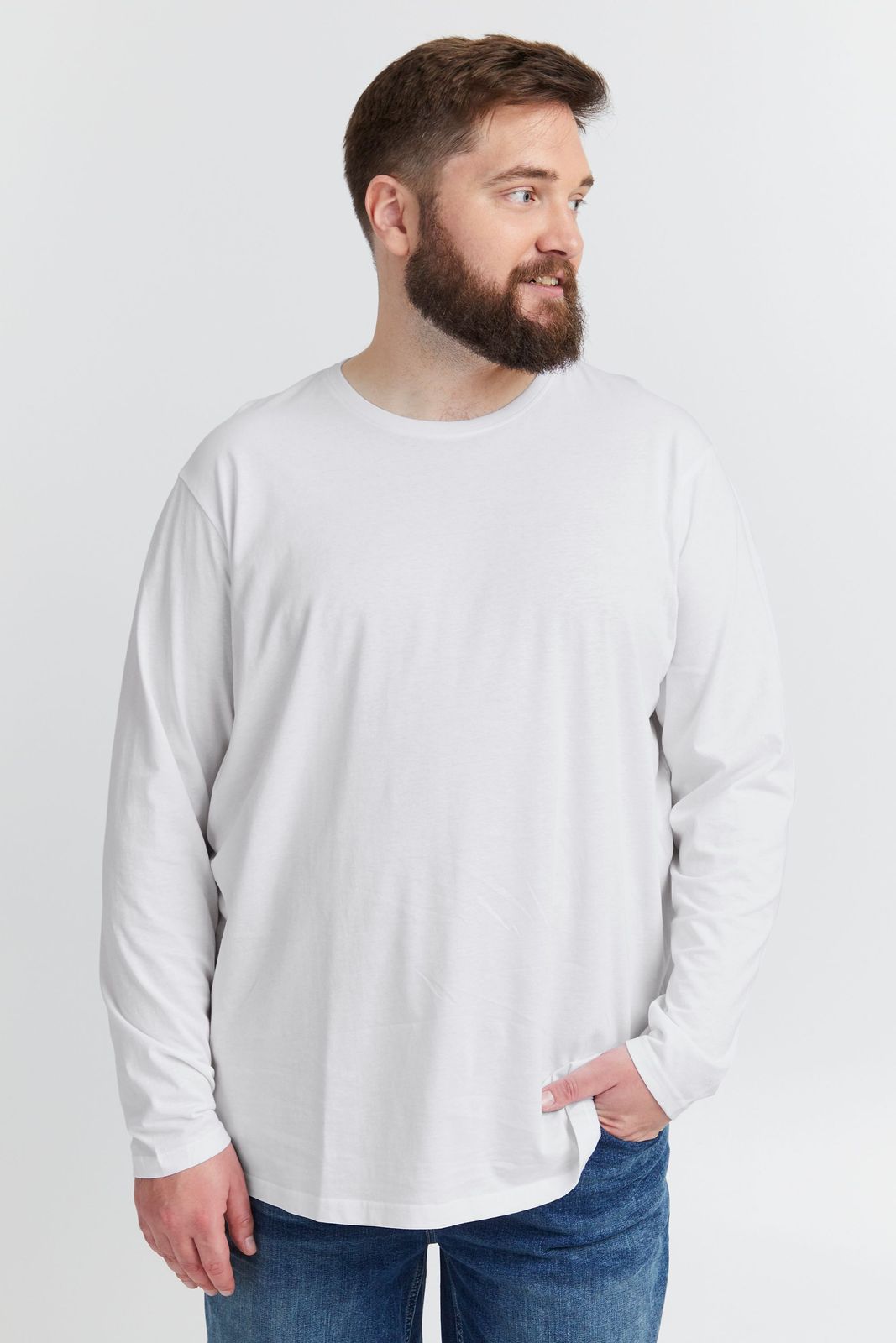 klassisches SOLID SDBedon BT Herren Longsleeve mit Rundhals Langarm-Shirt 21300882-ME-110601 Weiß