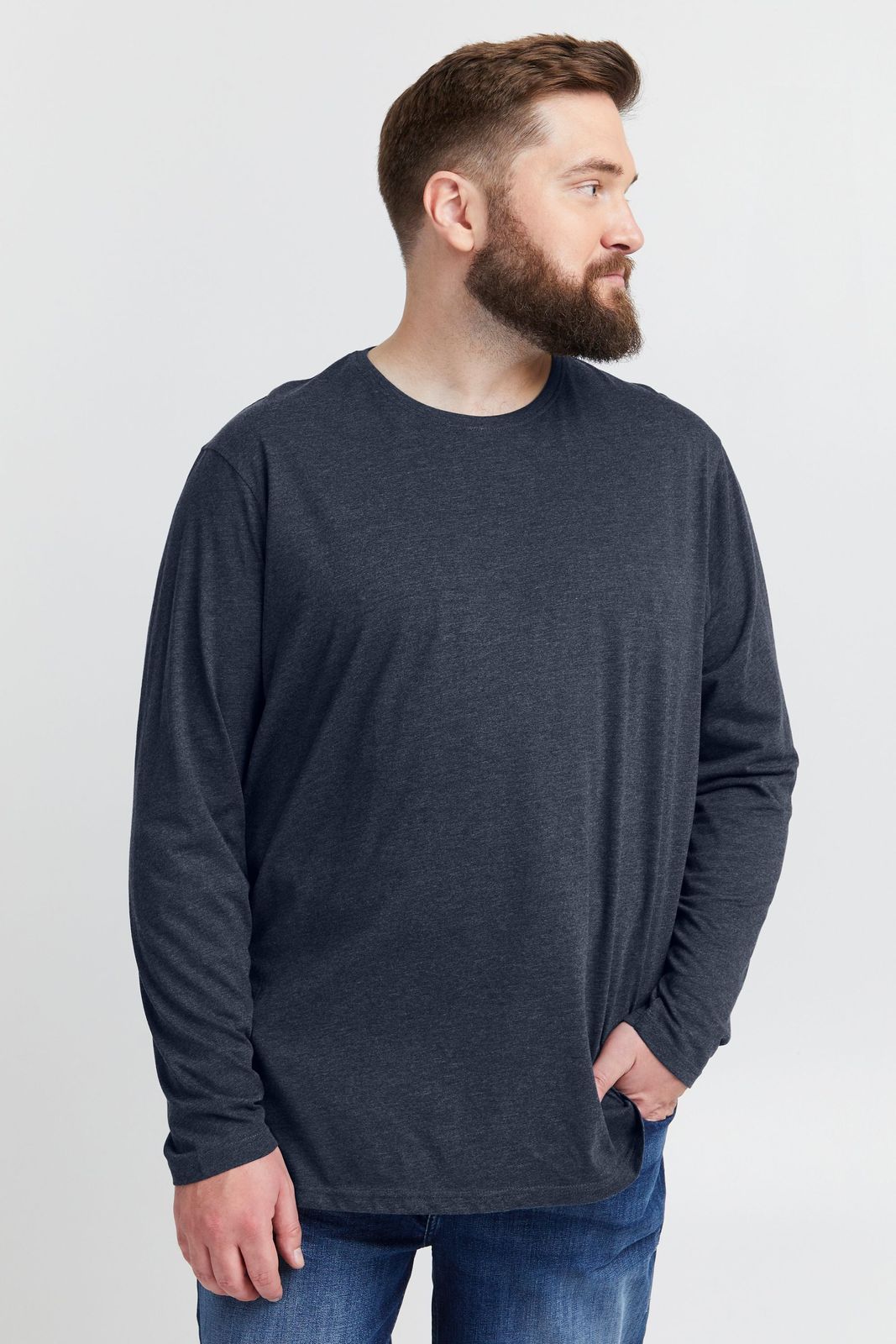 klassisches SOLID SDBedon BT Herren Longsleeve mit Rundhals Langarm-Shirt 21300882-ME-1940101 Blau