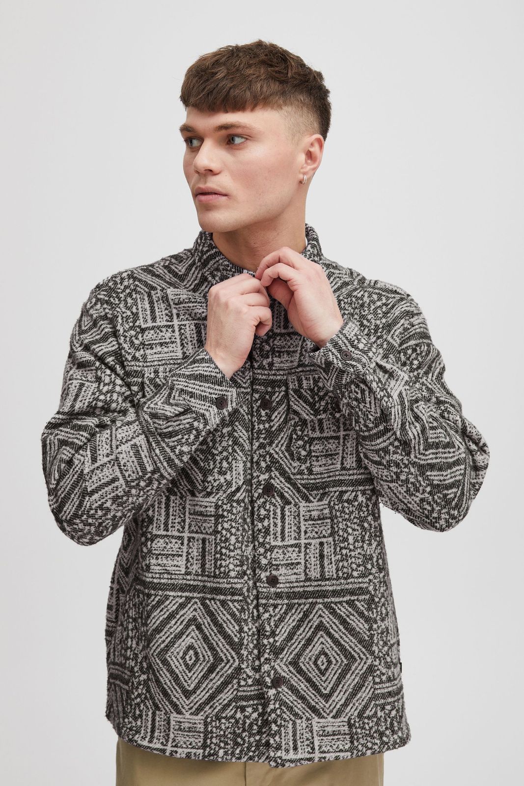 klassisches SOLID SDGestin Herren Langarmhemd aus Synthetik Hemd 21107906-194008 Schwarz
