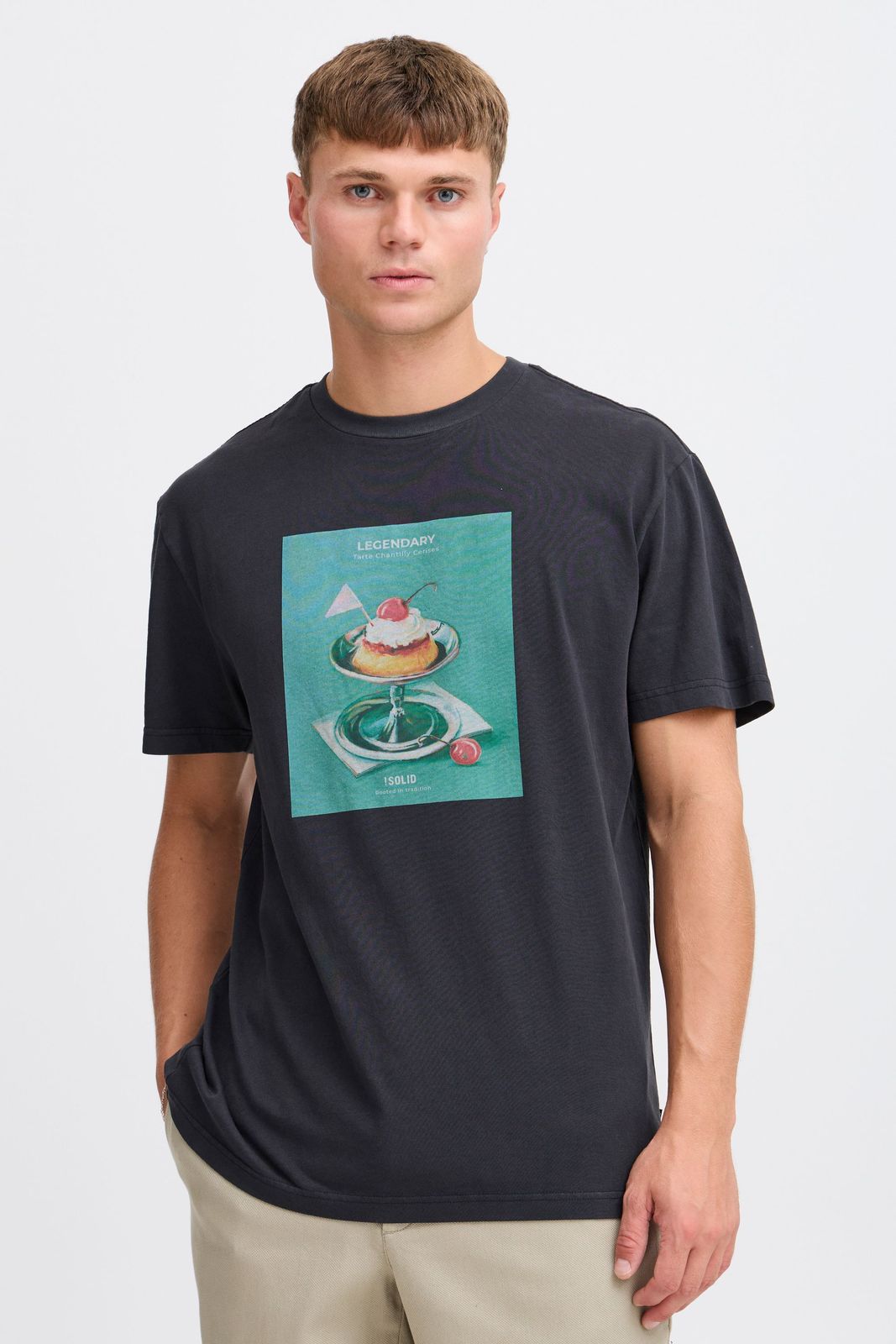klassisches SOLID SDNong Herren T-Shirt mit Rundhals Shirt 21108418-194008 Schwarz