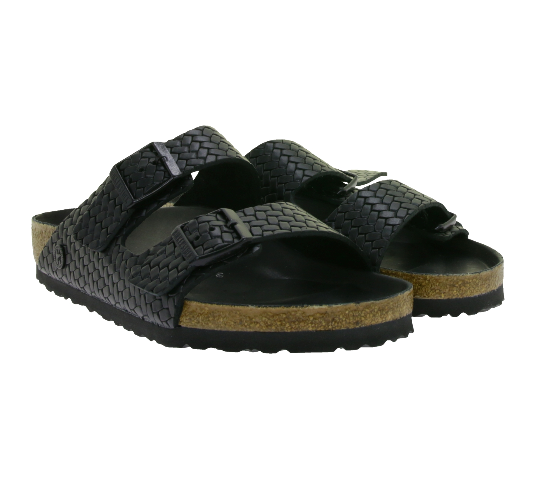 komfortable BIRKENSTOCK Arizona Woven Damen Echtleder-Pantoletten Made in Germany Sommer-Latschen normale Breite 1029133 Schwarz